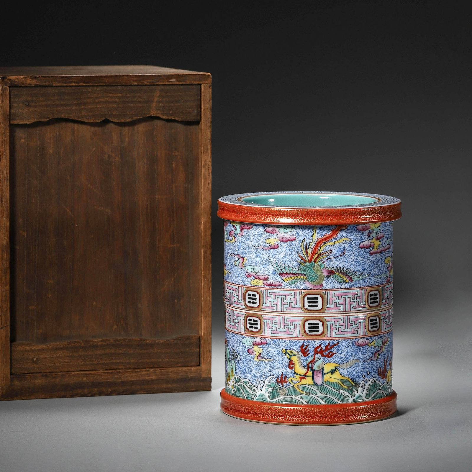 Yangcai Enamel Rotating Brushpot (1 of 8)