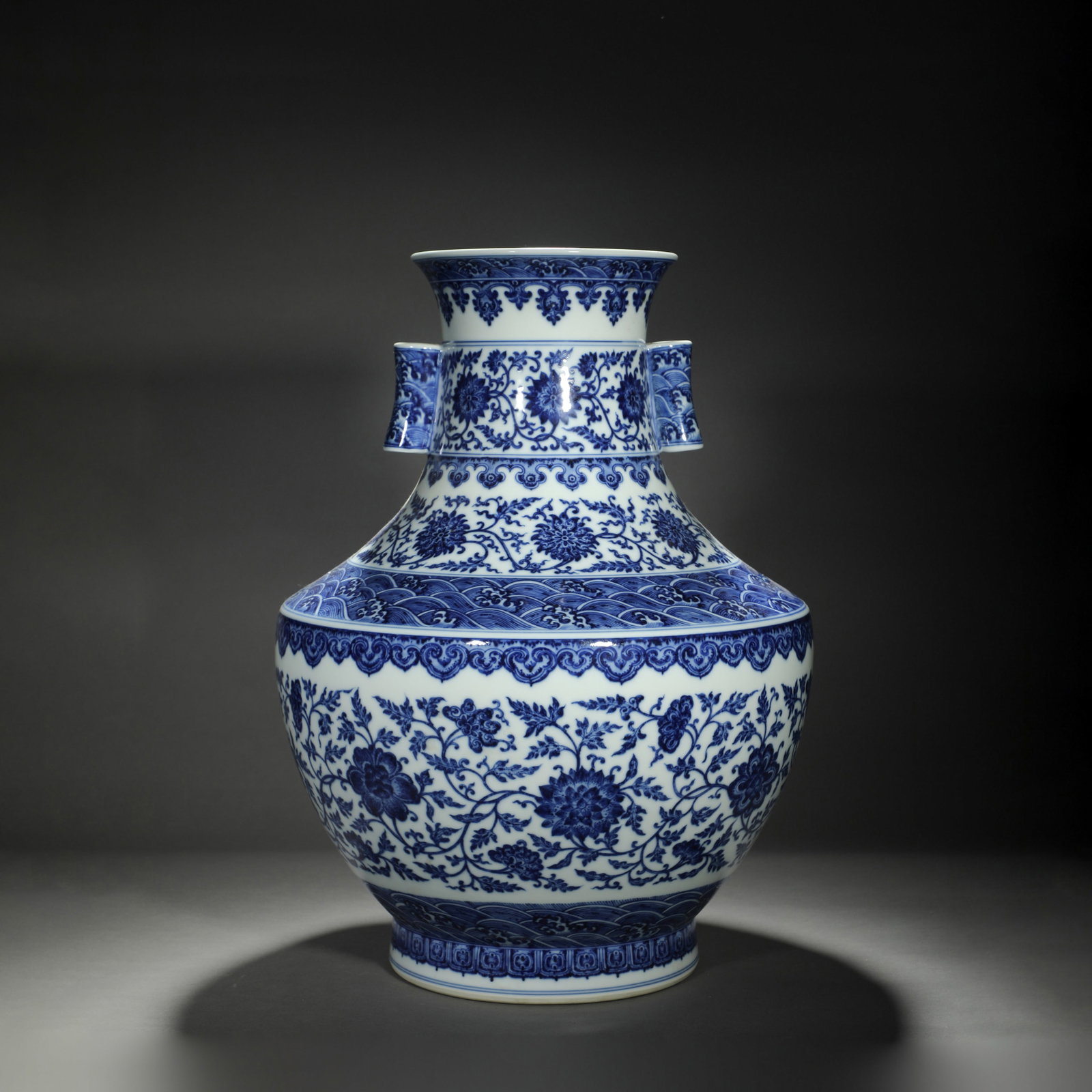 Blue and White Interlocking Floral Beaker Vase: Blue and White Interlocking Floral Beaker Vase Diam.39cm Height:52cm