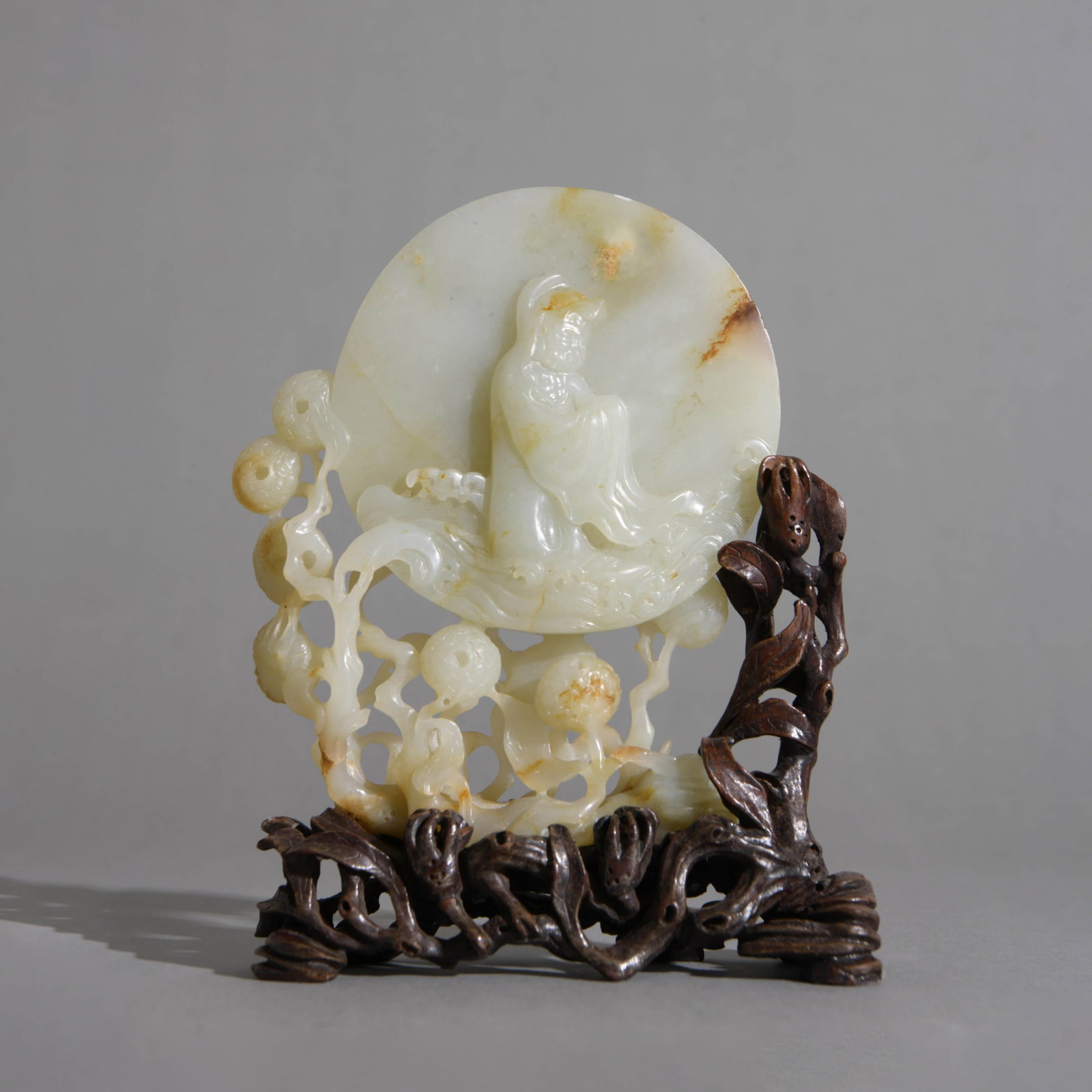 Carved Chinese White Jade Arhat Table Screen With  - 2