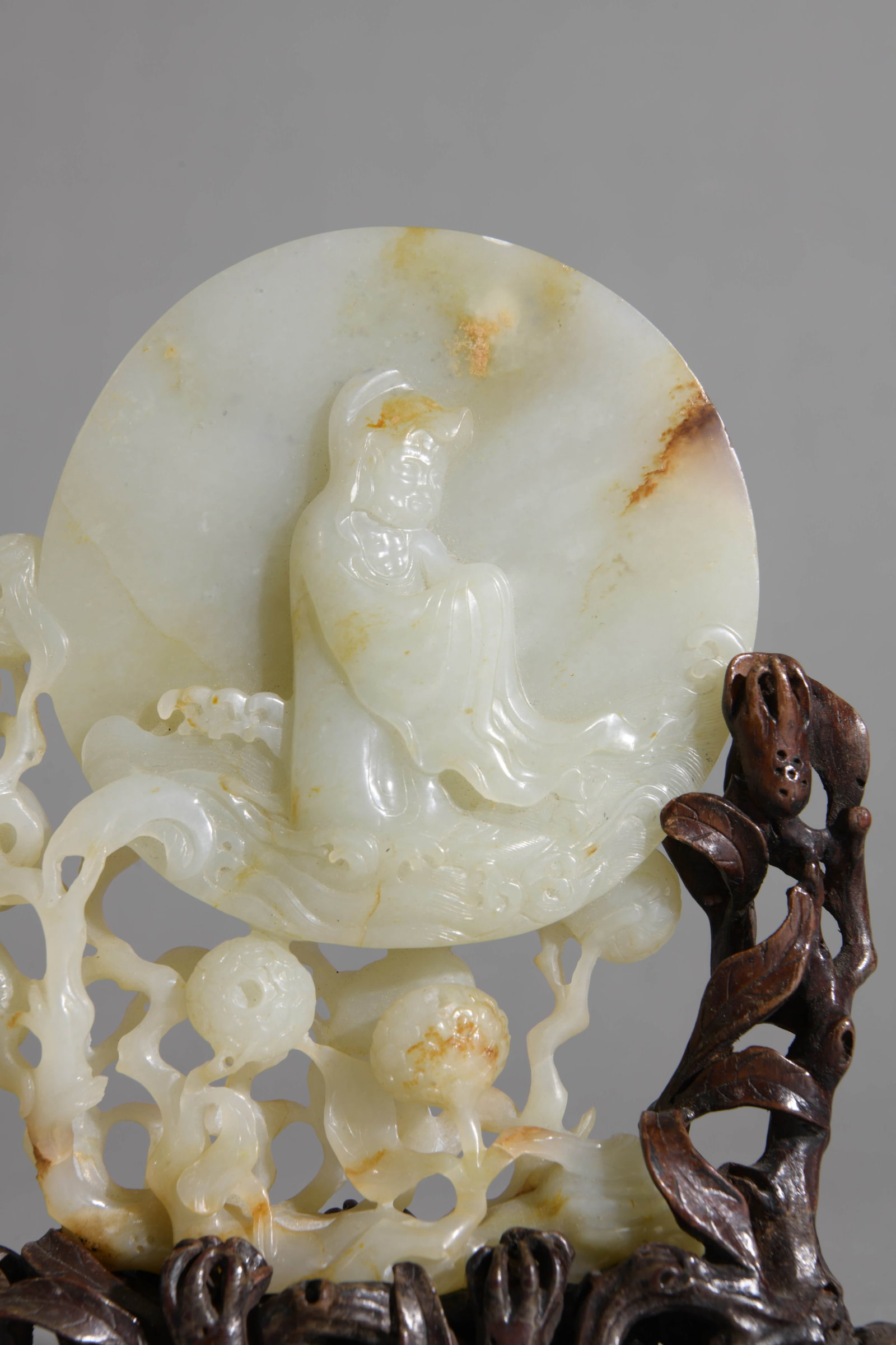 Carved Chinese White Jade Arhat Table Screen With  - 3