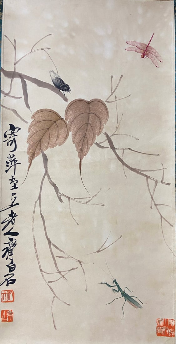 Chinese Drawing Insect Painting, Qi Baishi Mark: Chinese Drawing Insect Painting, Qi Baishi Mark 67×34cm