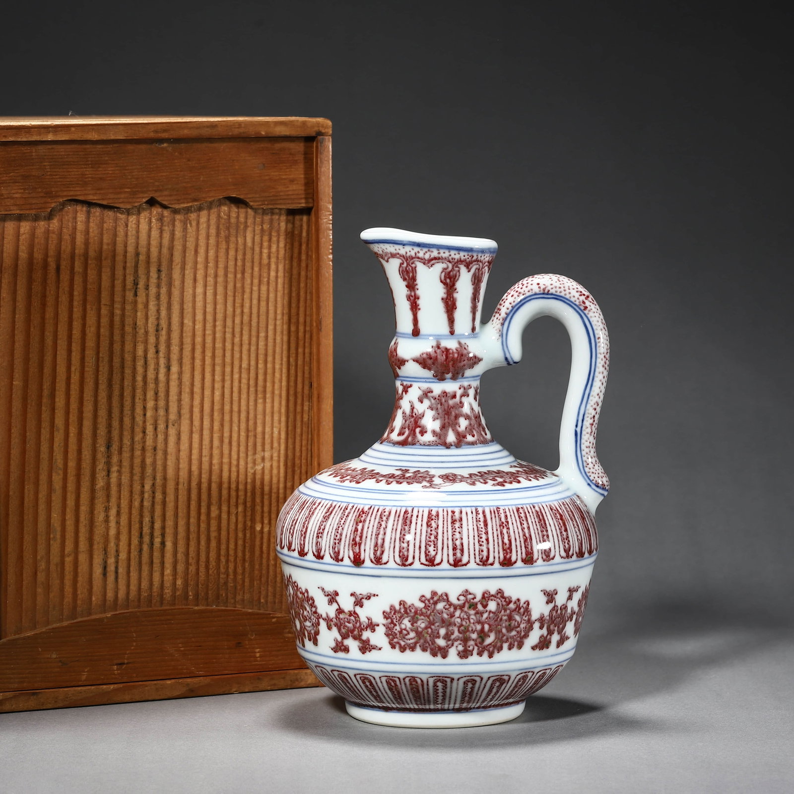 Copper-Red-Glazed Flower Ewer: Copper-Red-Glazed Flower Ewer Length:13cm, Width:12.5cm, Height:20cm,