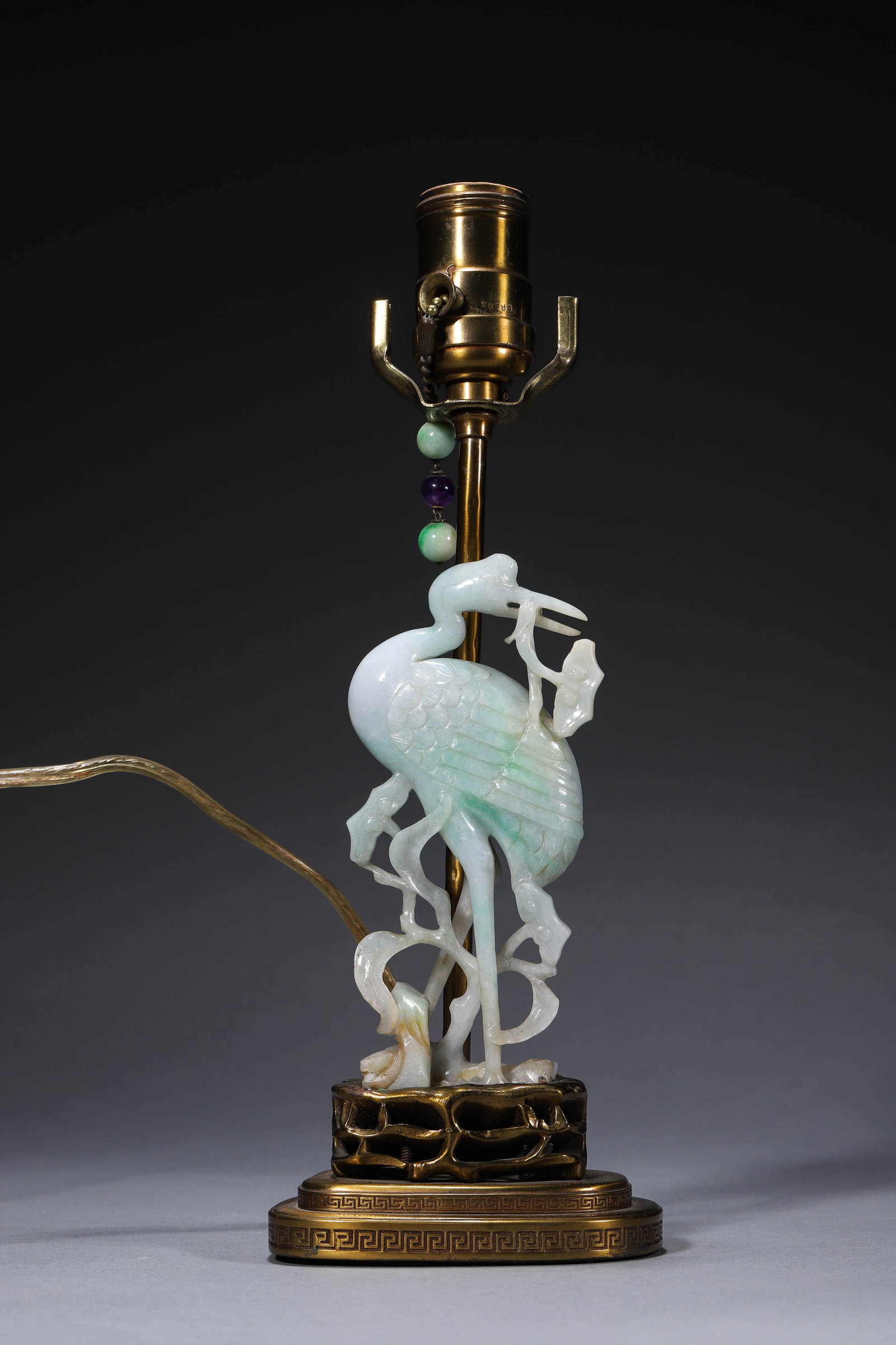 Jadeite Crane Lingzhi-form Candlestick - 10