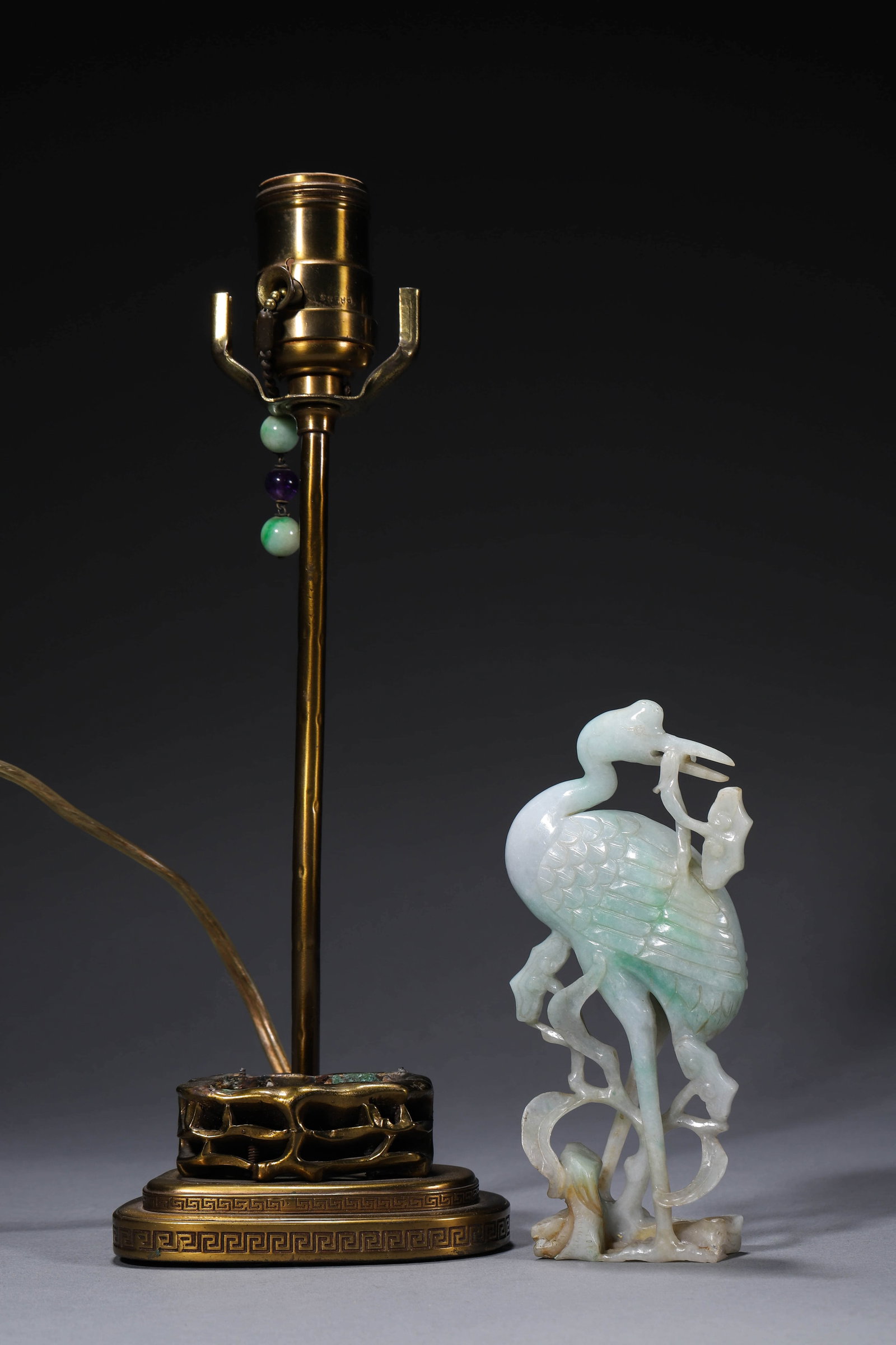 Jadeite Crane Lingzhi-form Candlestick - 11