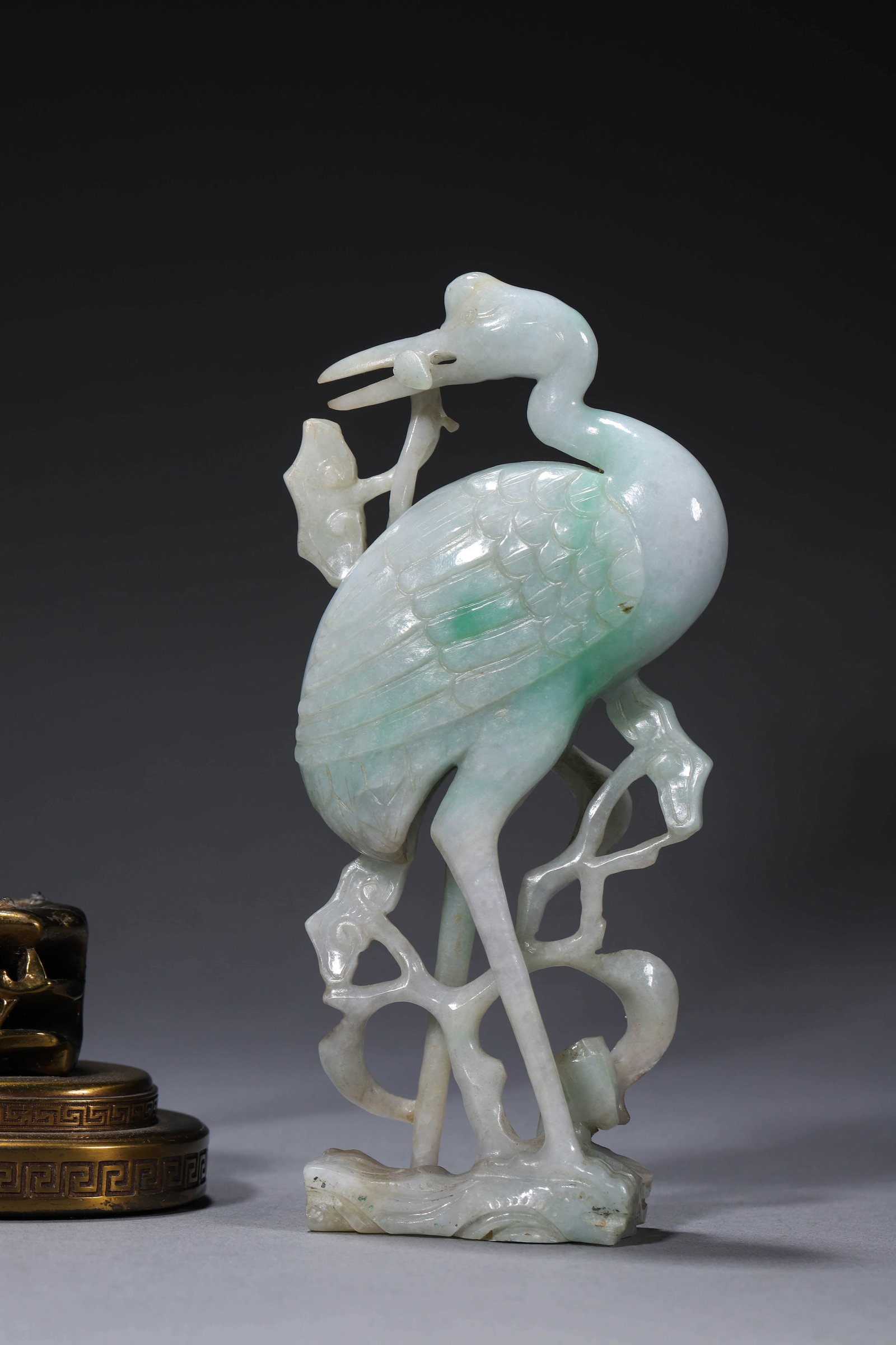 Jadeite Crane Lingzhi-form Candlestick - 14