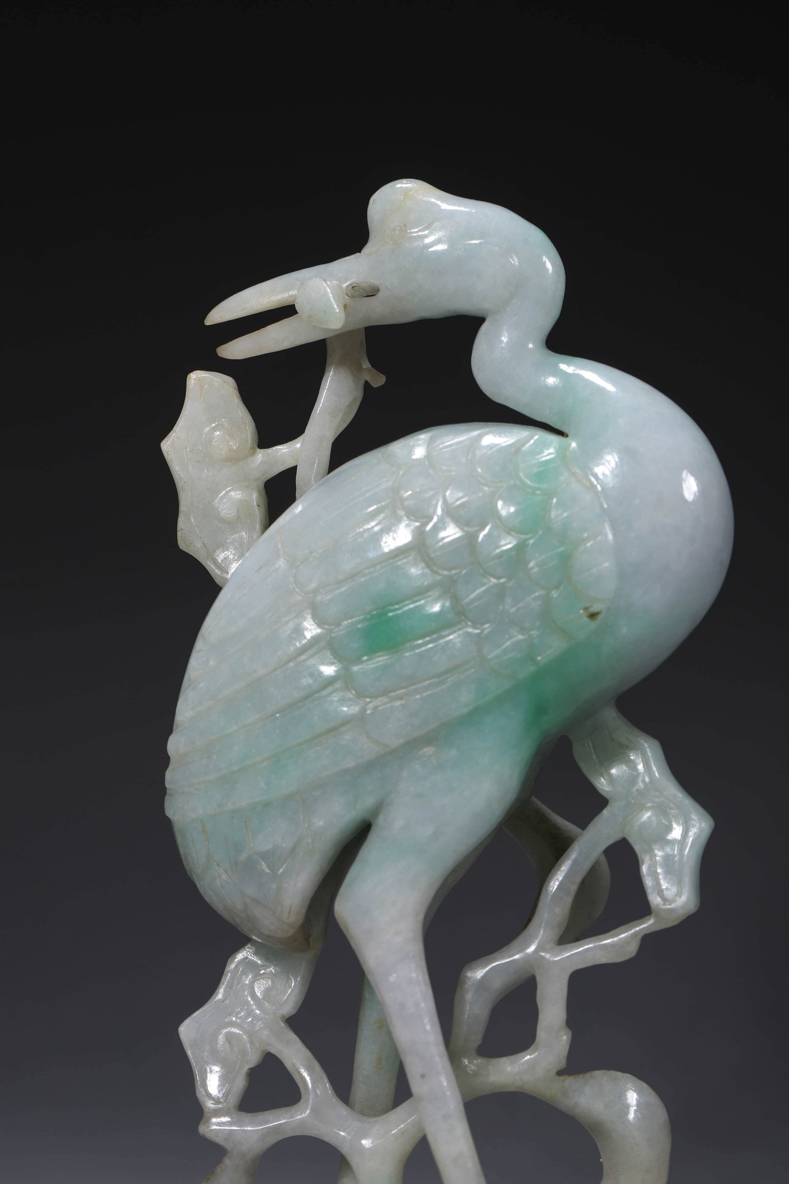 Jadeite Crane Lingzhi-form Candlestick - 15