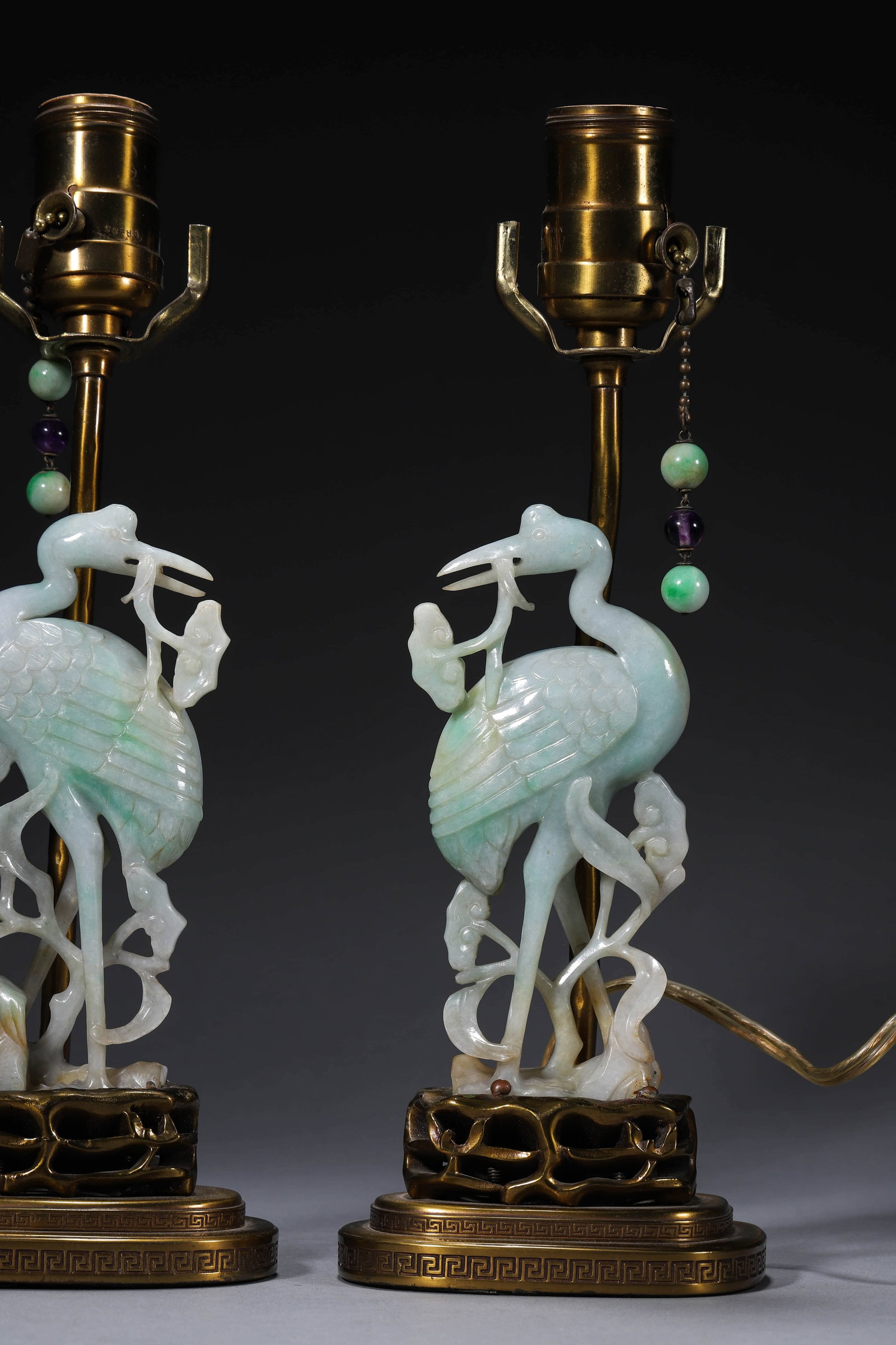 Jadeite Crane Lingzhi-form Candlestick - 2