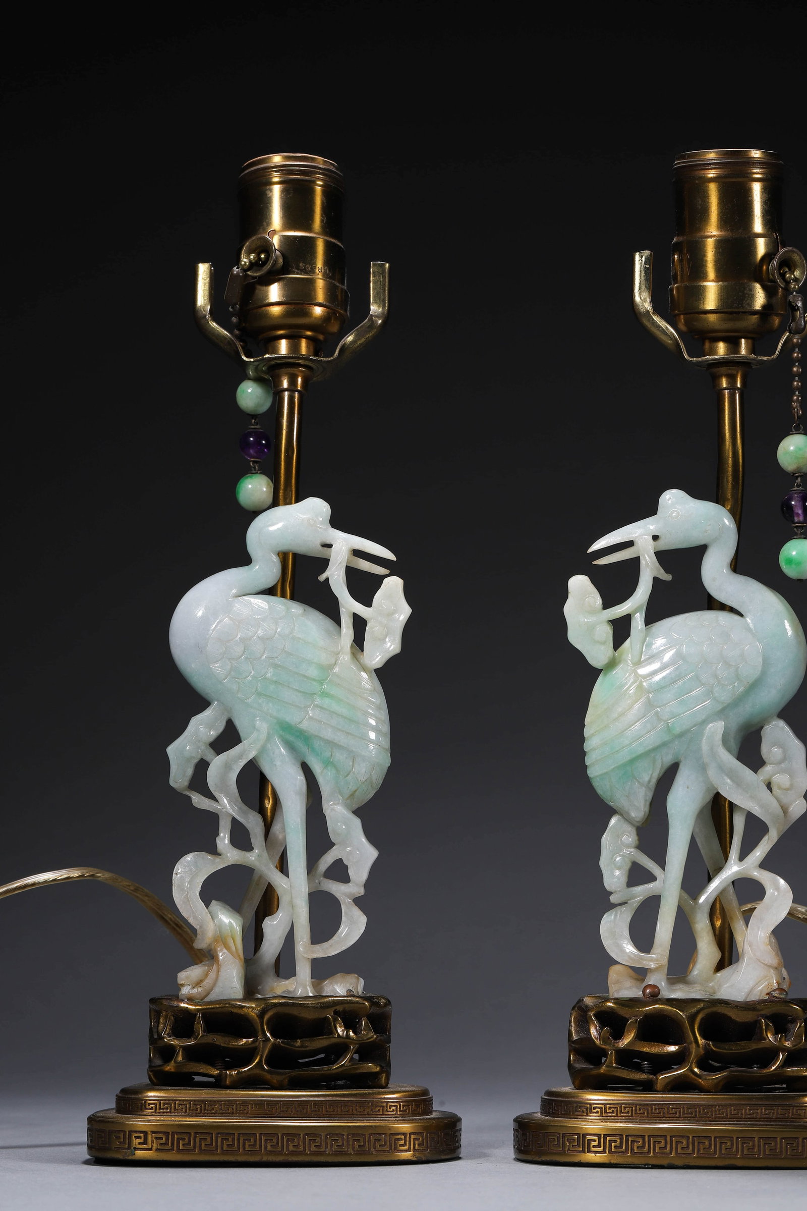 Jadeite Crane Lingzhi-form Candlestick - 3