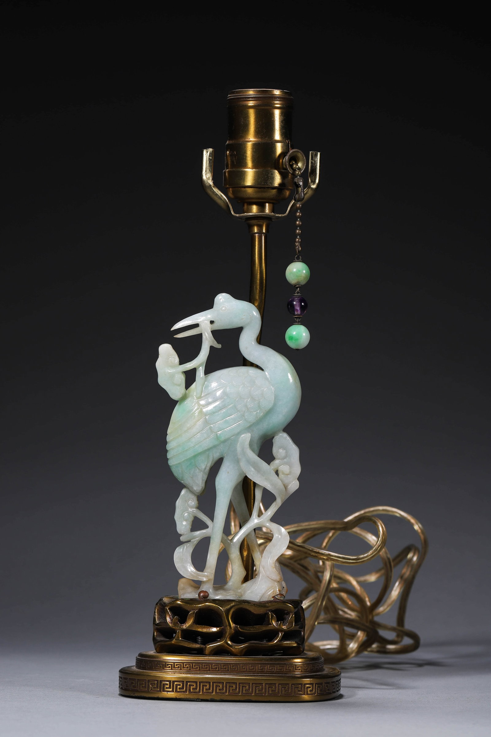 Jadeite Crane Lingzhi-form Candlestick - 4