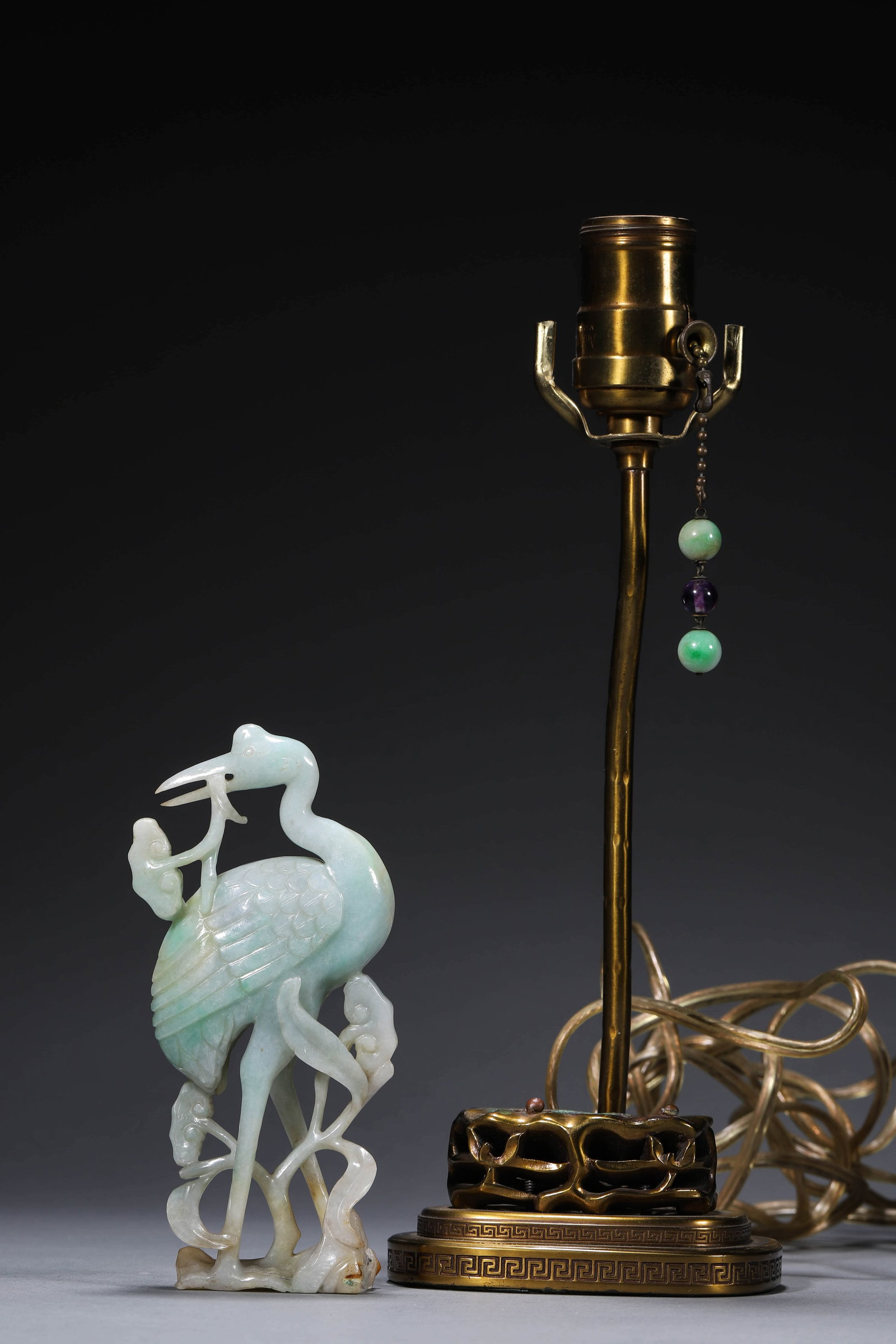 Jadeite Crane Lingzhi-form Candlestick - 5