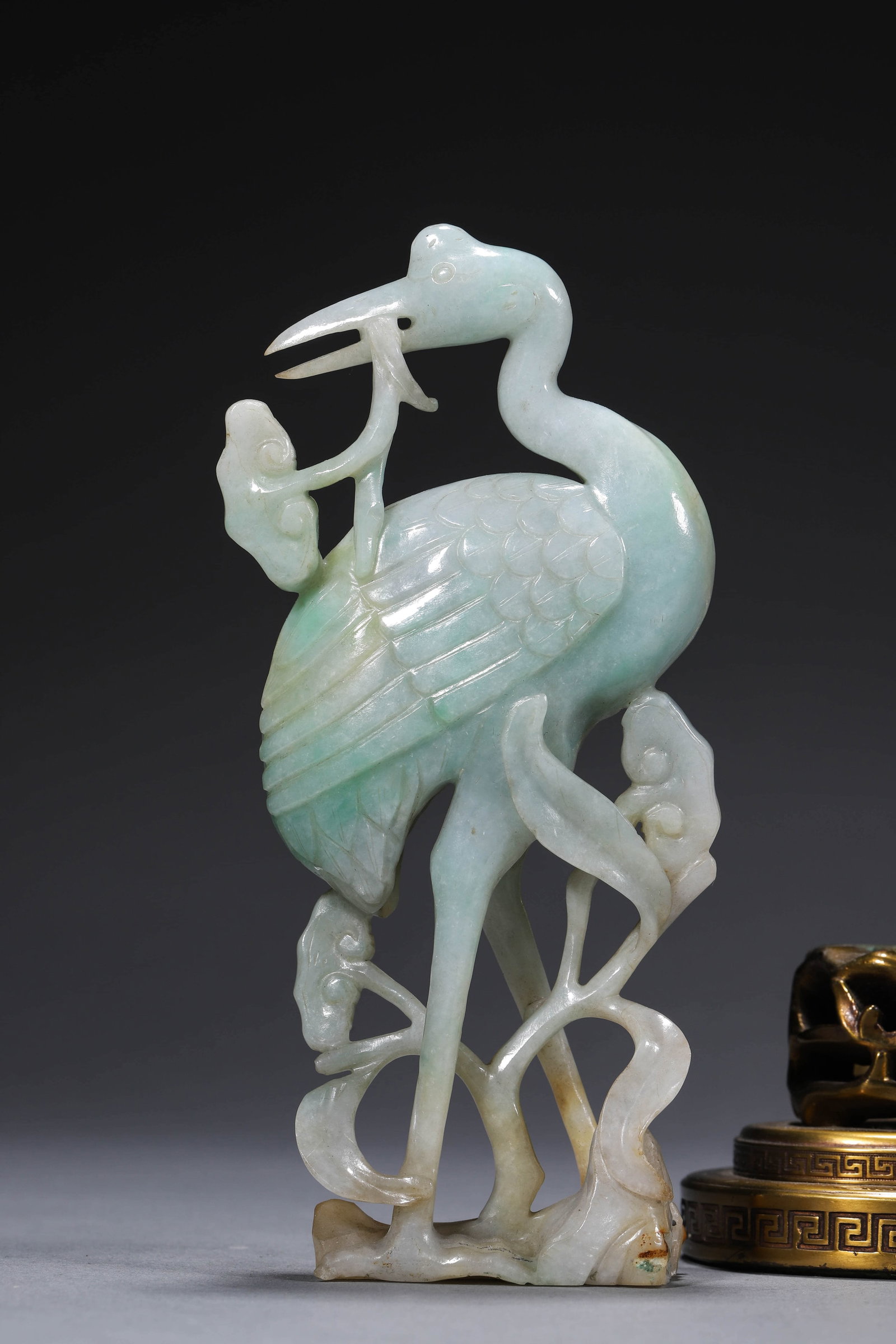 Jadeite Crane Lingzhi-form Candlestick - 6