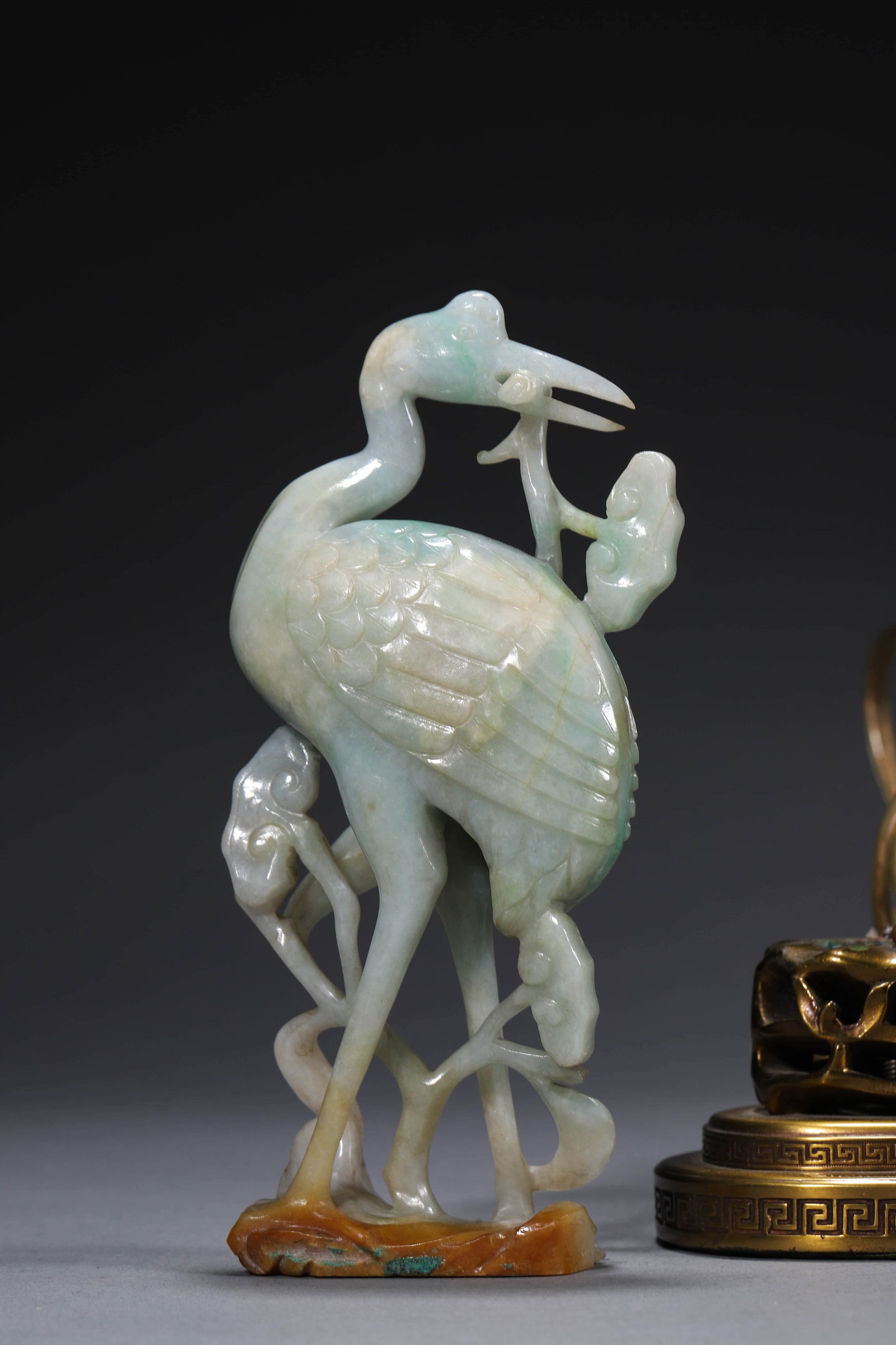 Jadeite Crane Lingzhi-form Candlestick - 8
