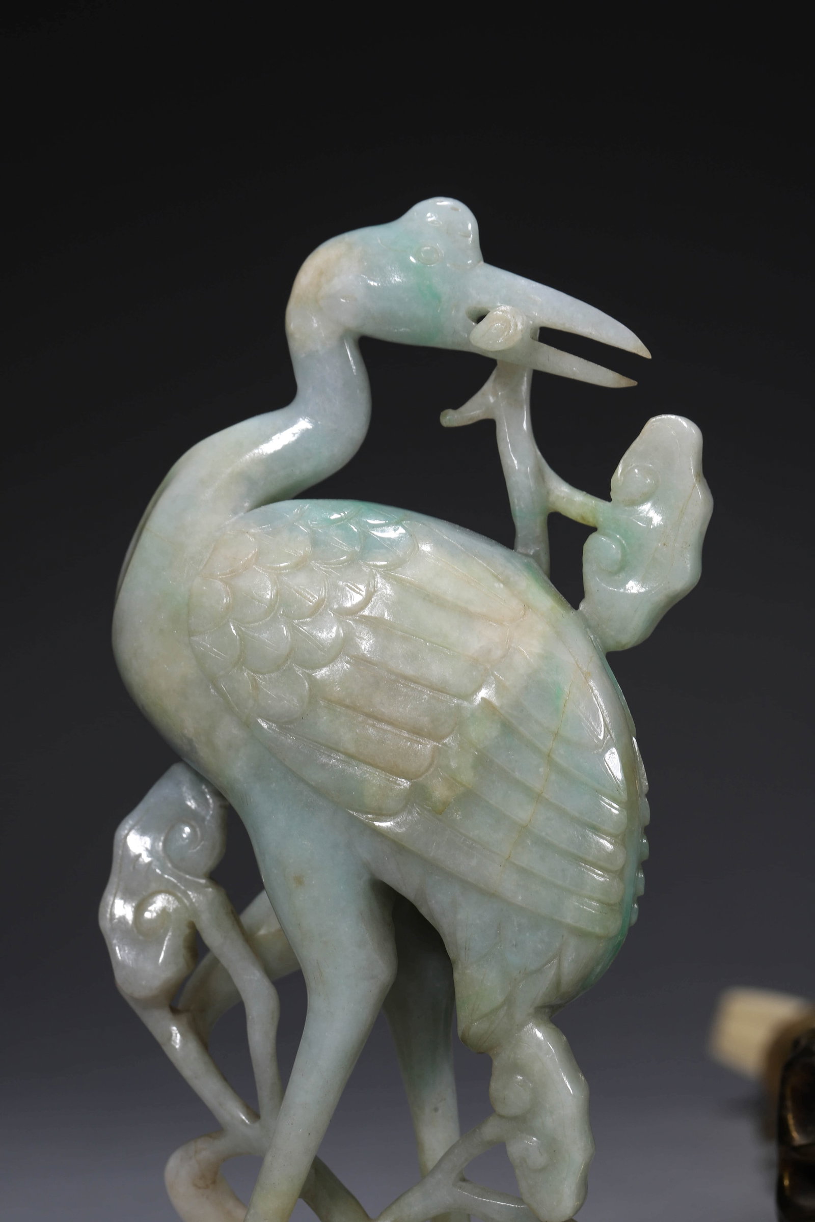 Jadeite Crane Lingzhi-form Candlestick - 9