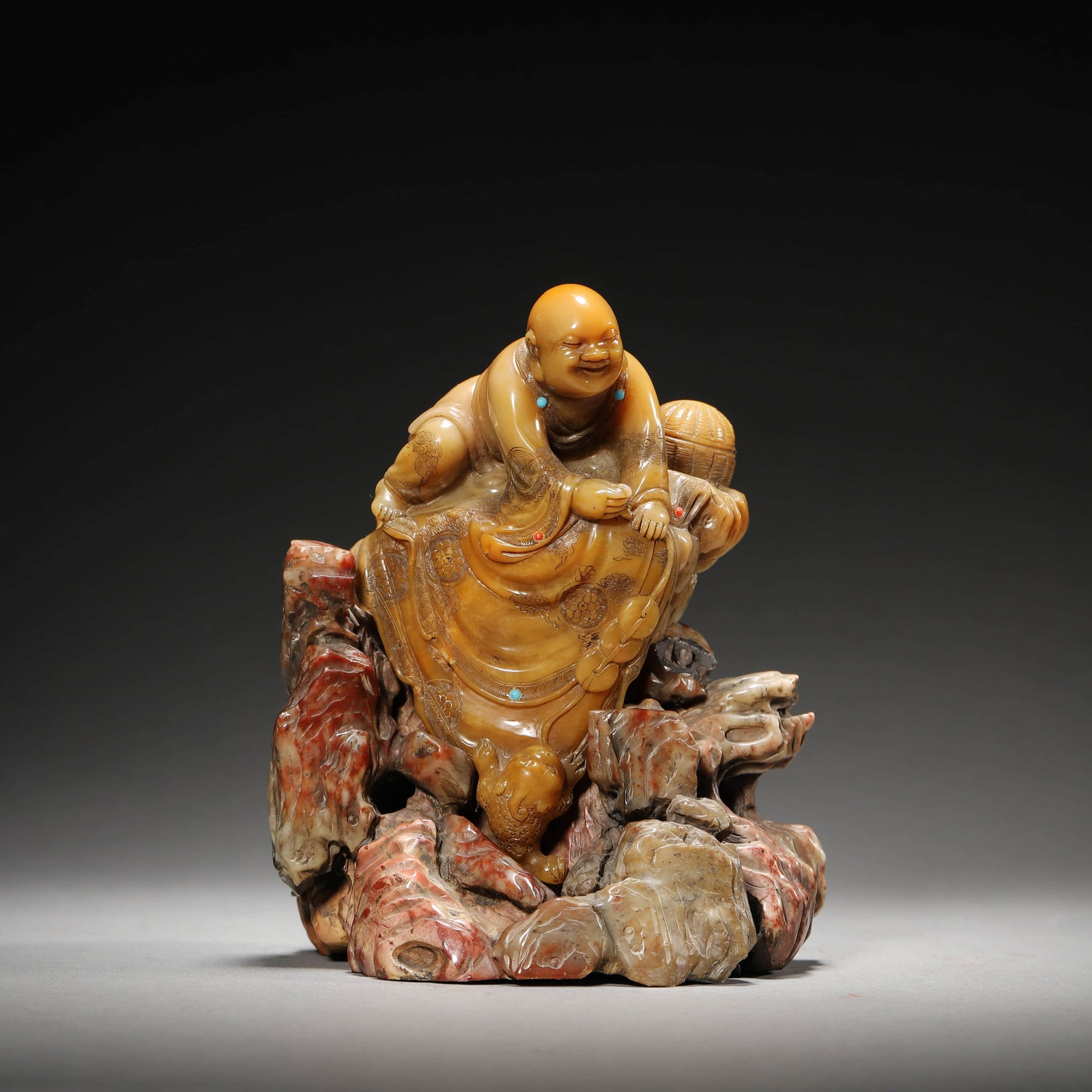 Tianhuang Stone Statue of Liuhai and His Toad: Tianhuang Stone Statue of Liuhai and His Toad 10.6x8x13.5cm,