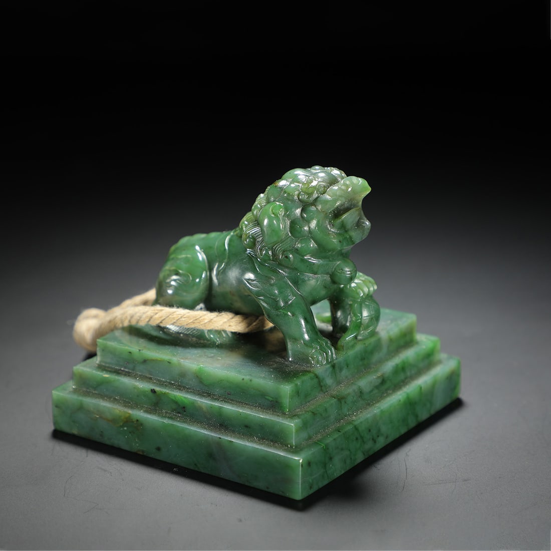 Celadon Jade Lion-Finial Seal: Celadon Jade Lion-Finial Seal Length:8.3cm Width:8.3cm Height:7.6cm Weight:570g