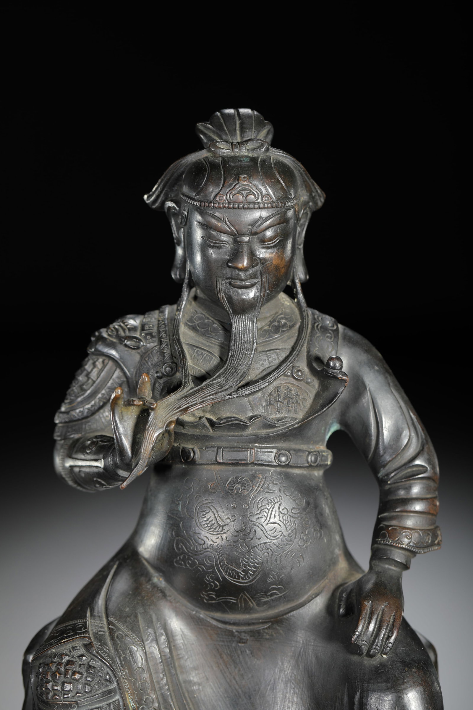 Bronze Cast Guandi Seated Figure - 2