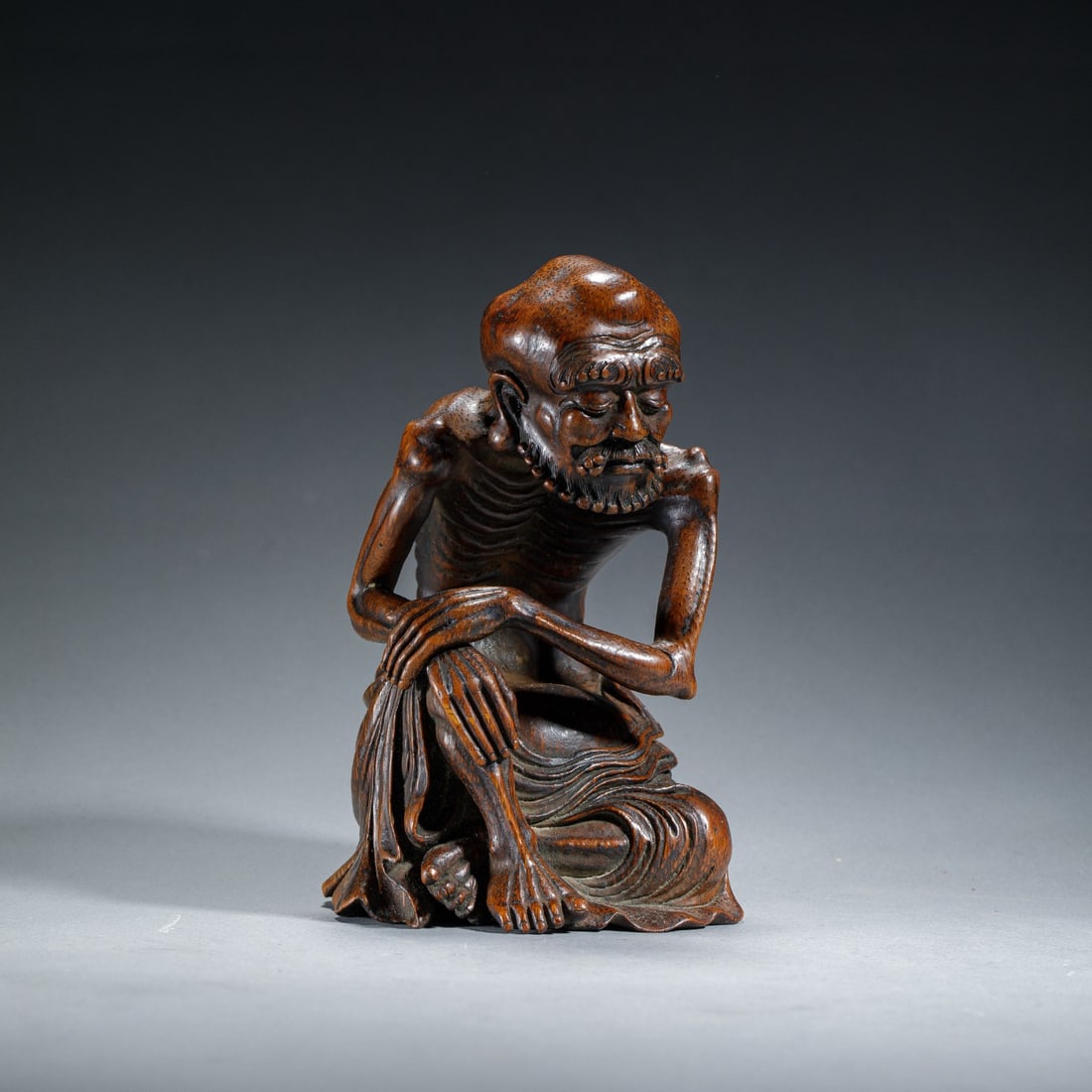 Carved Bamboo Skinny Arhat Statue - 2
