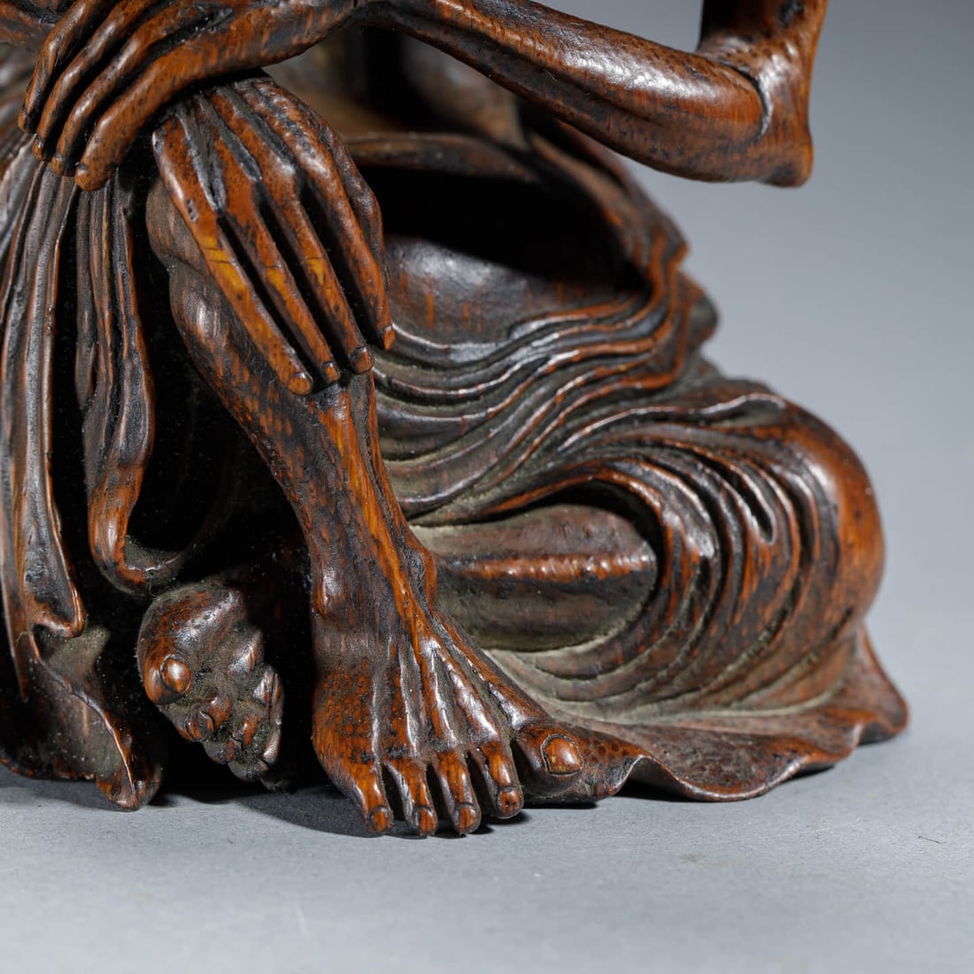 Carved Bamboo Skinny Arhat Statue - 5