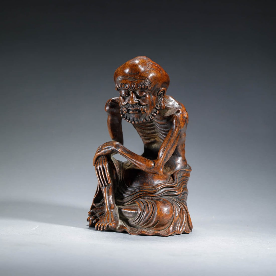 Carved Bamboo Skinny Arhat Statue - 7