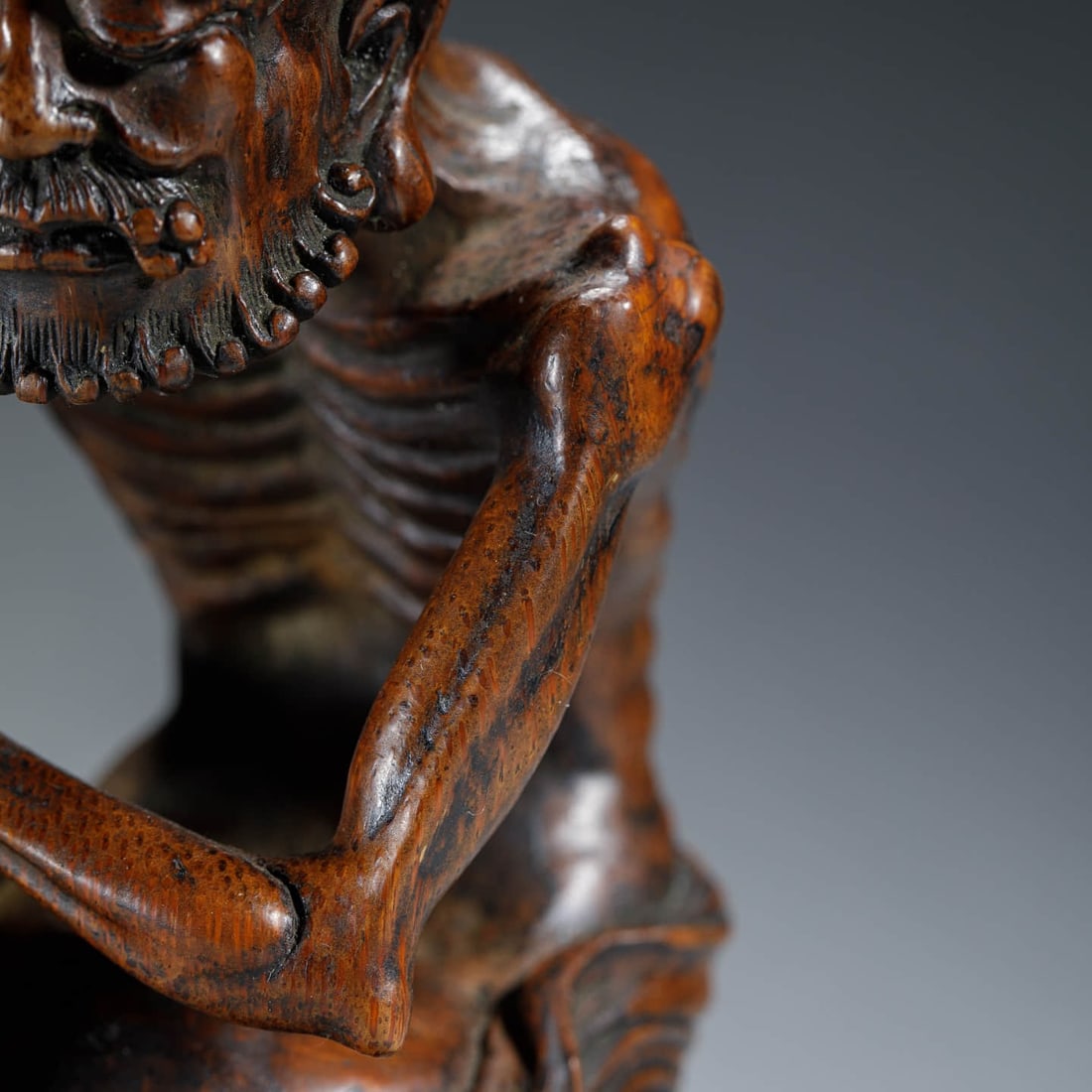 Carved Bamboo Skinny Arhat Statue - 8