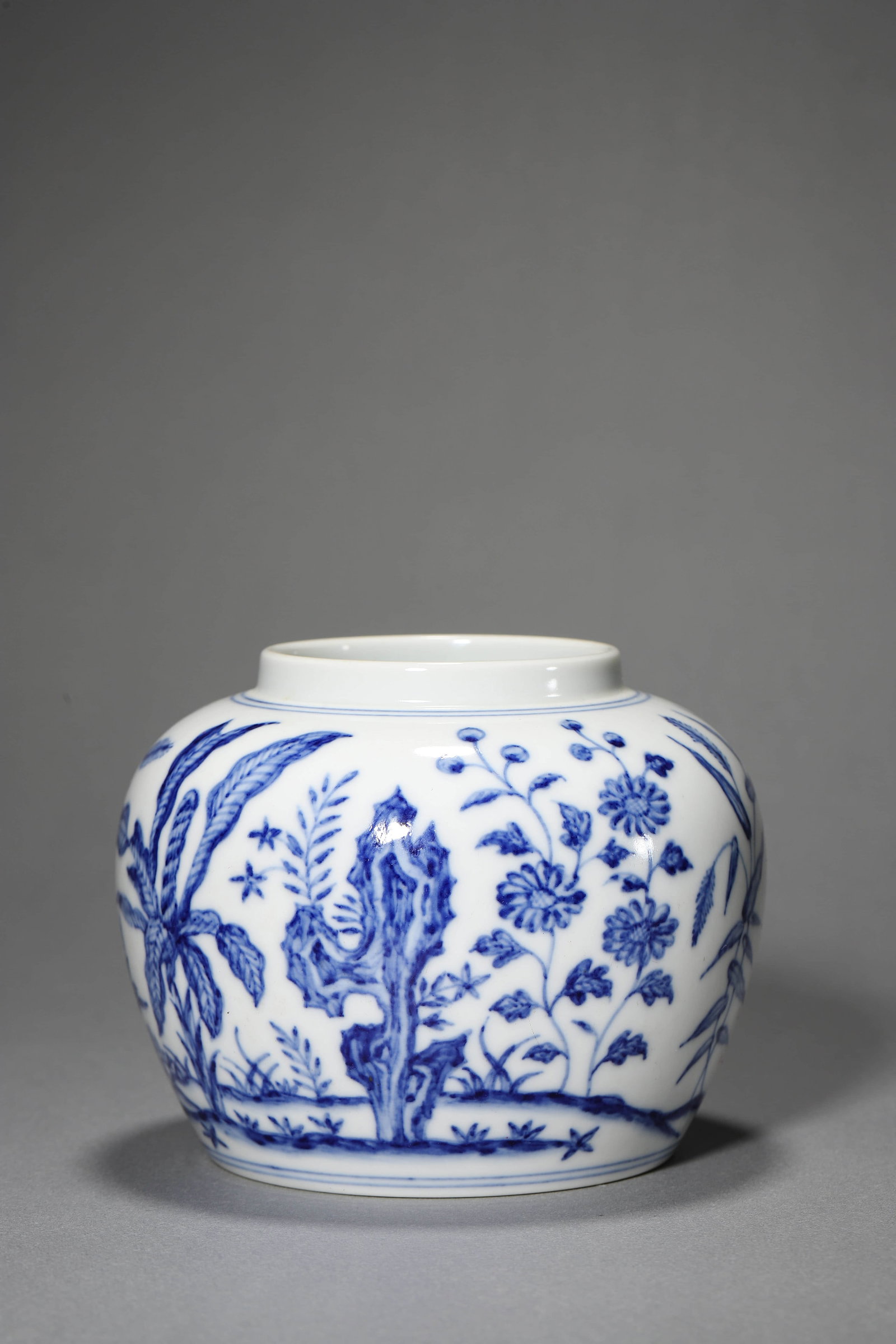 Blue and White Flower Jar - 2