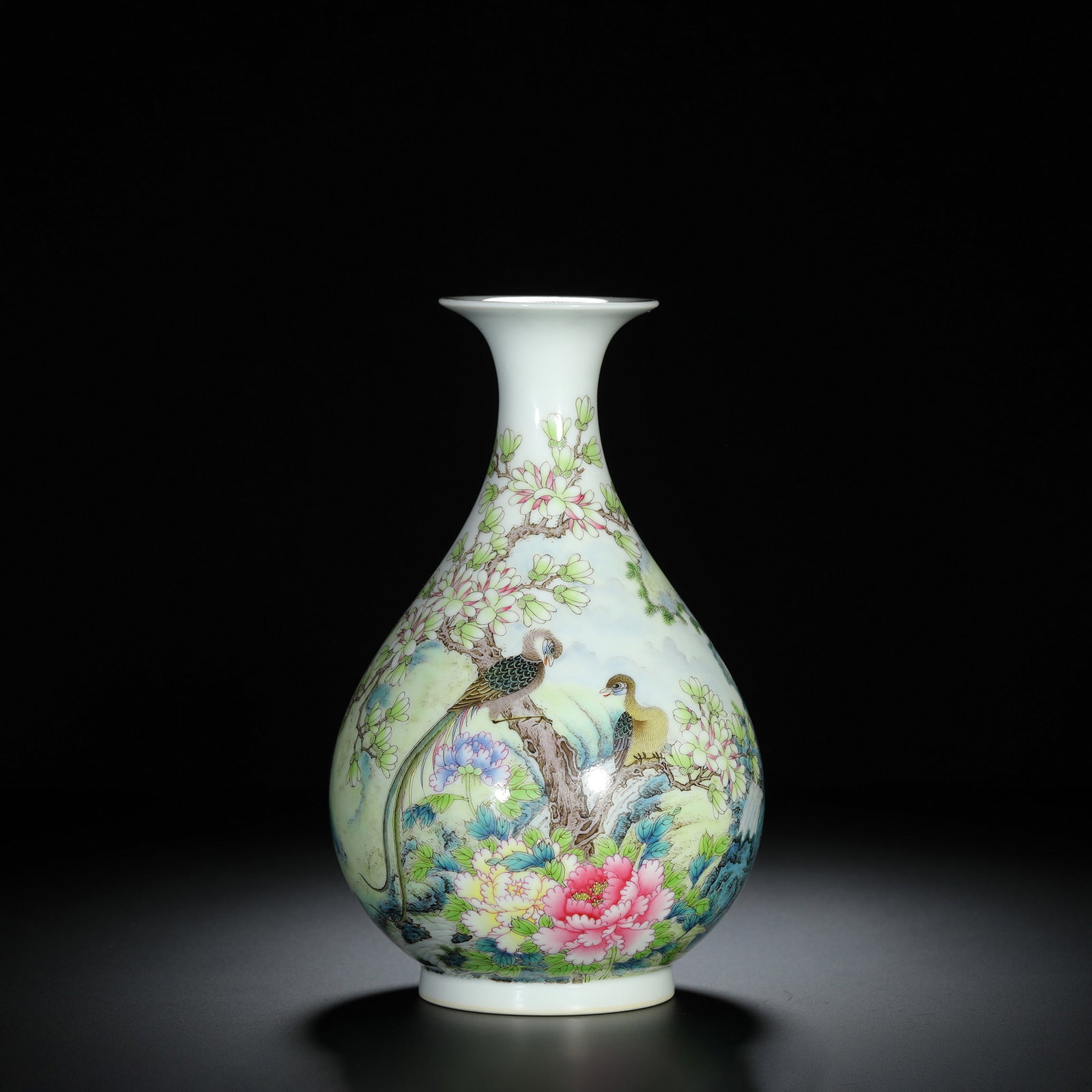Famille-Rose Flower and Bird Pear-Shaped Vase (1 of 9)