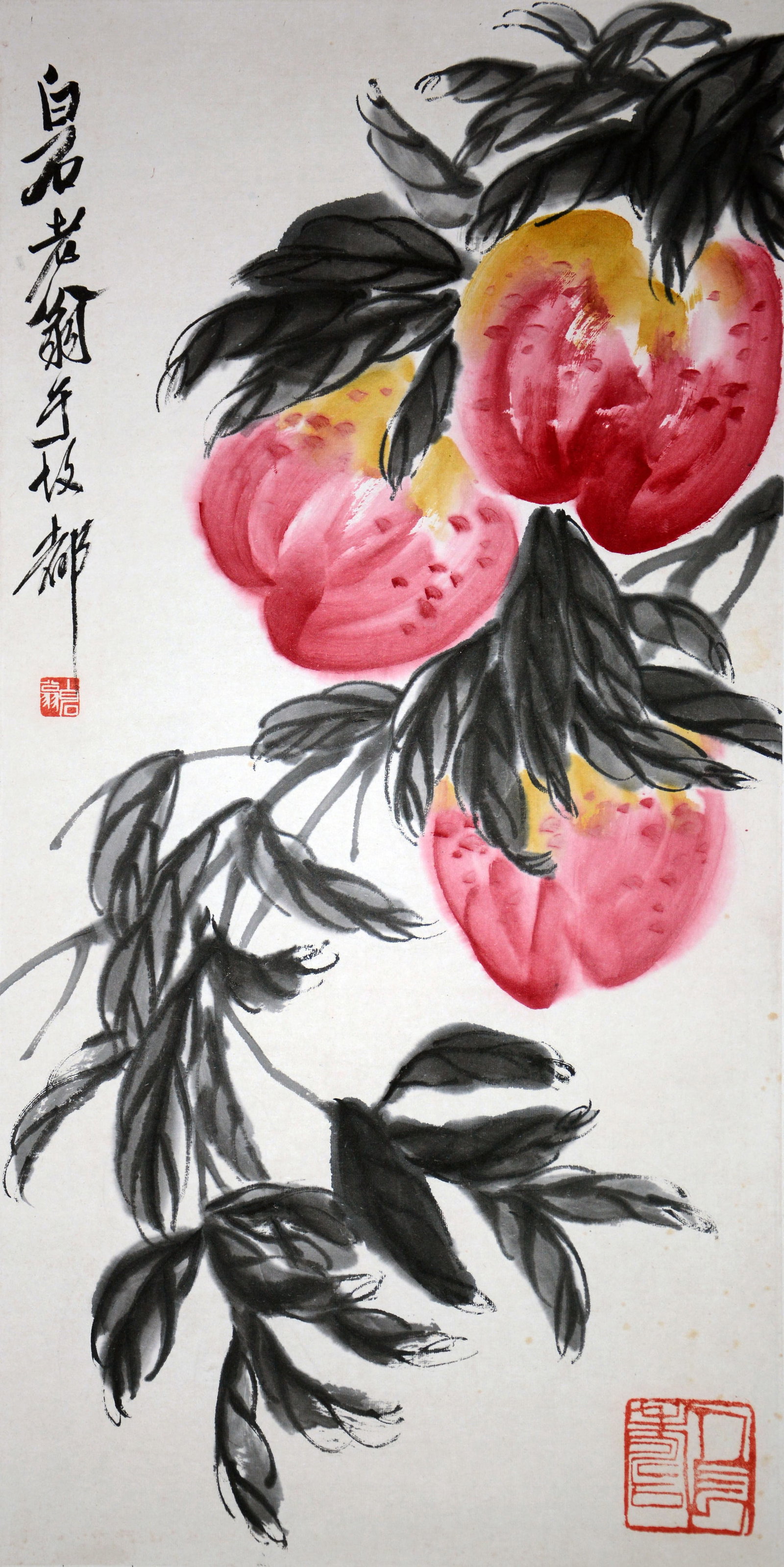 Chinese Drawing Fruit Painting, Qi Baishi Mark: Chinese Drawing Fruit Painting, Qi Baishi Mark 67×34cm