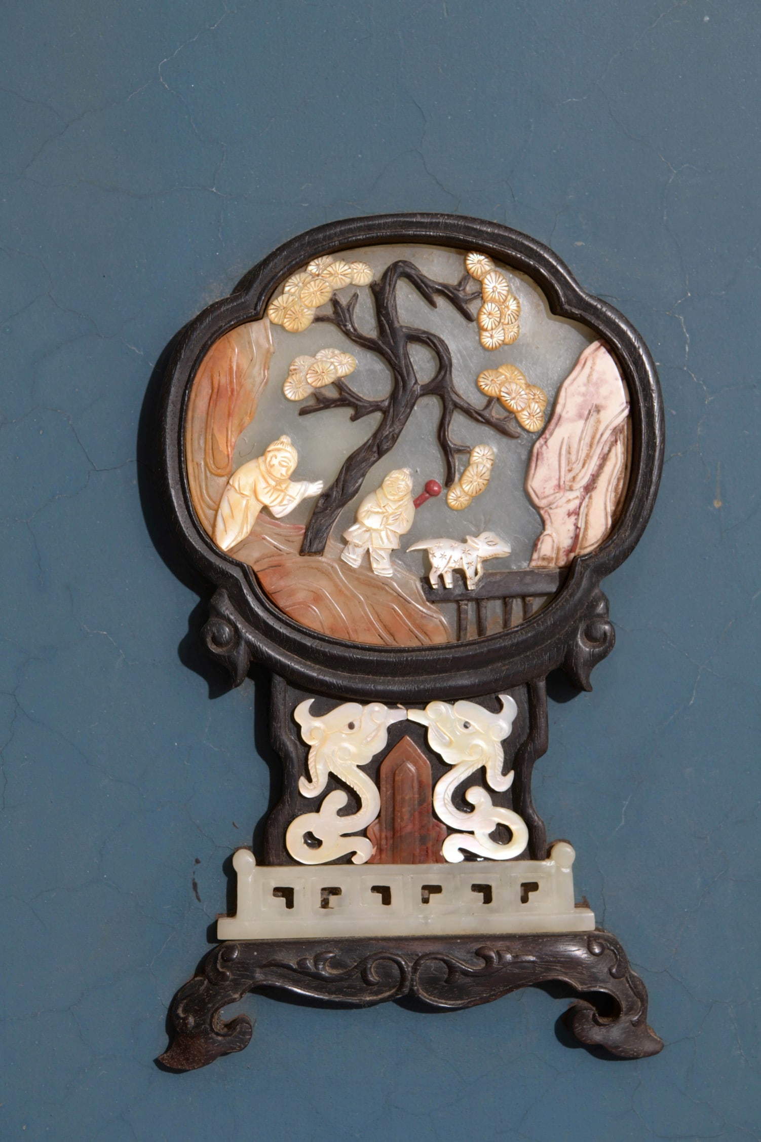 Hardstone Inlaid Lacquer Hanging Plaque - 3