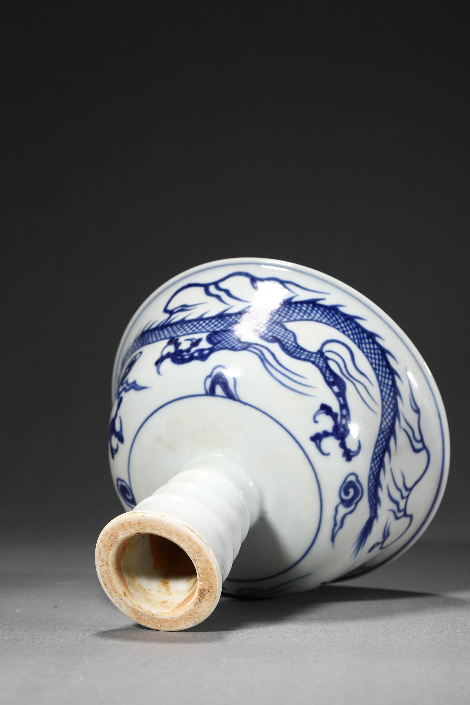 Blue and White Dragon and Cloud Stem Bowl - 7