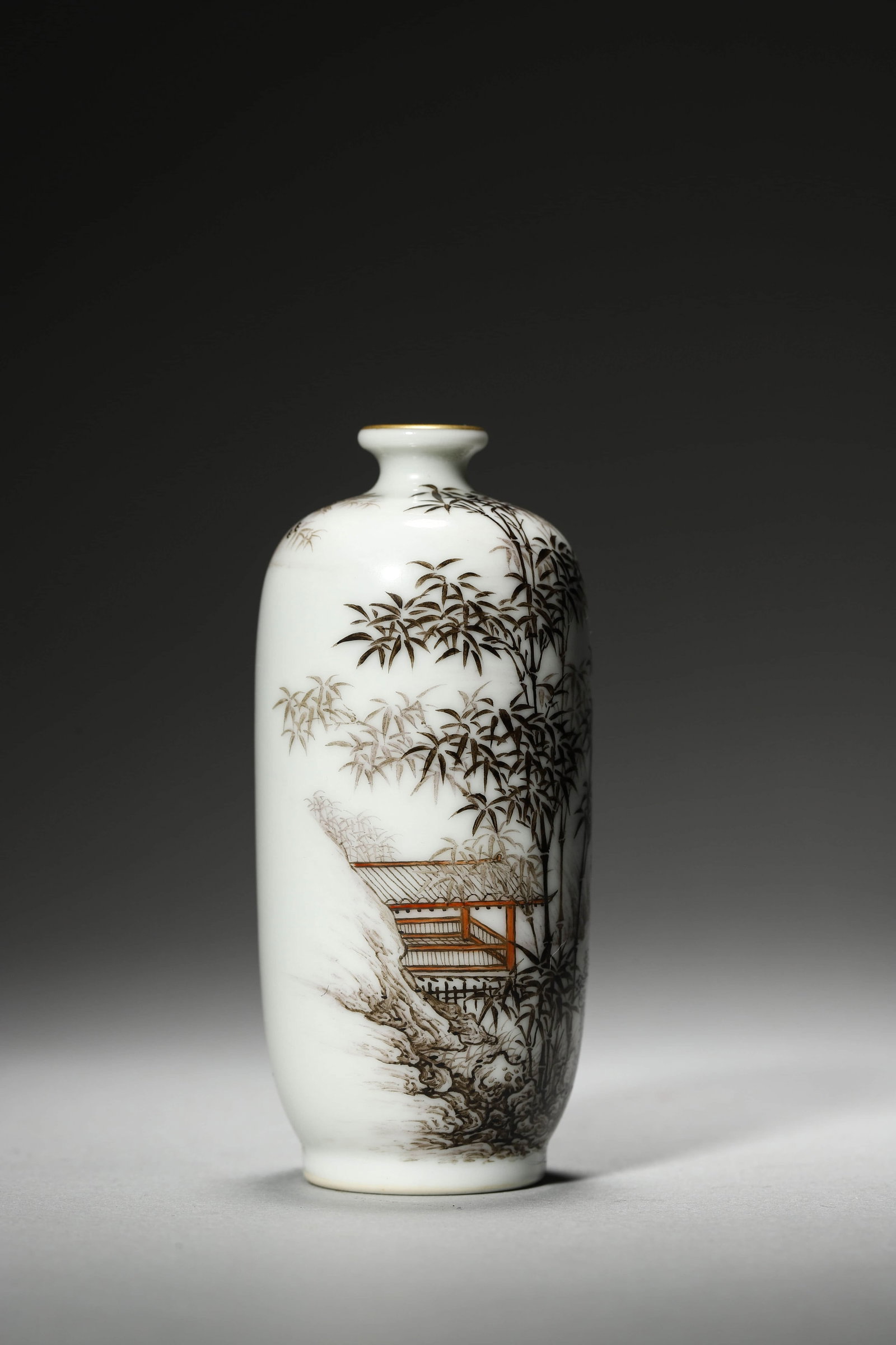 Grisaille Glaze Bamboo Snuff Bottle - 4