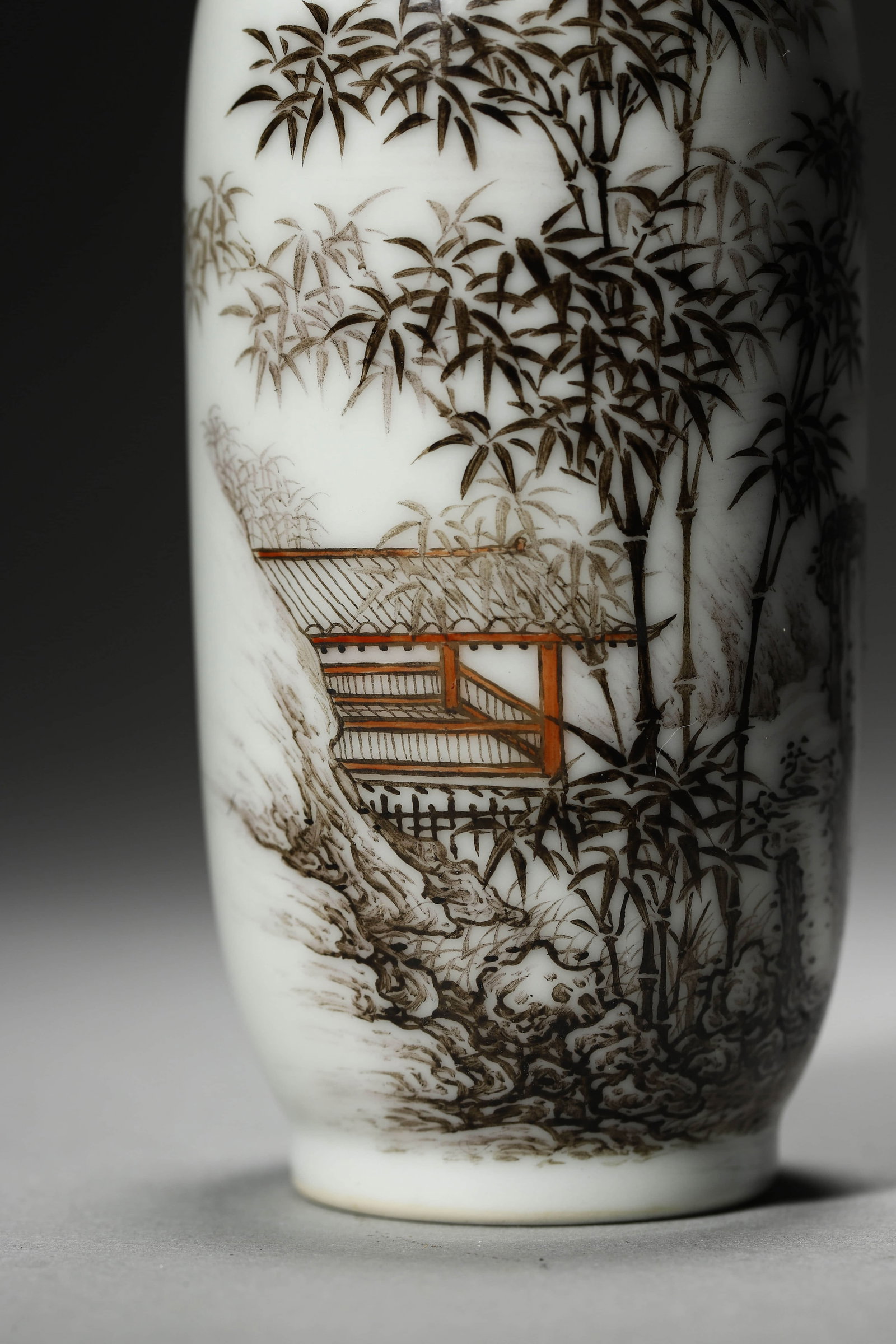 Grisaille Glaze Bamboo Snuff Bottle - 5