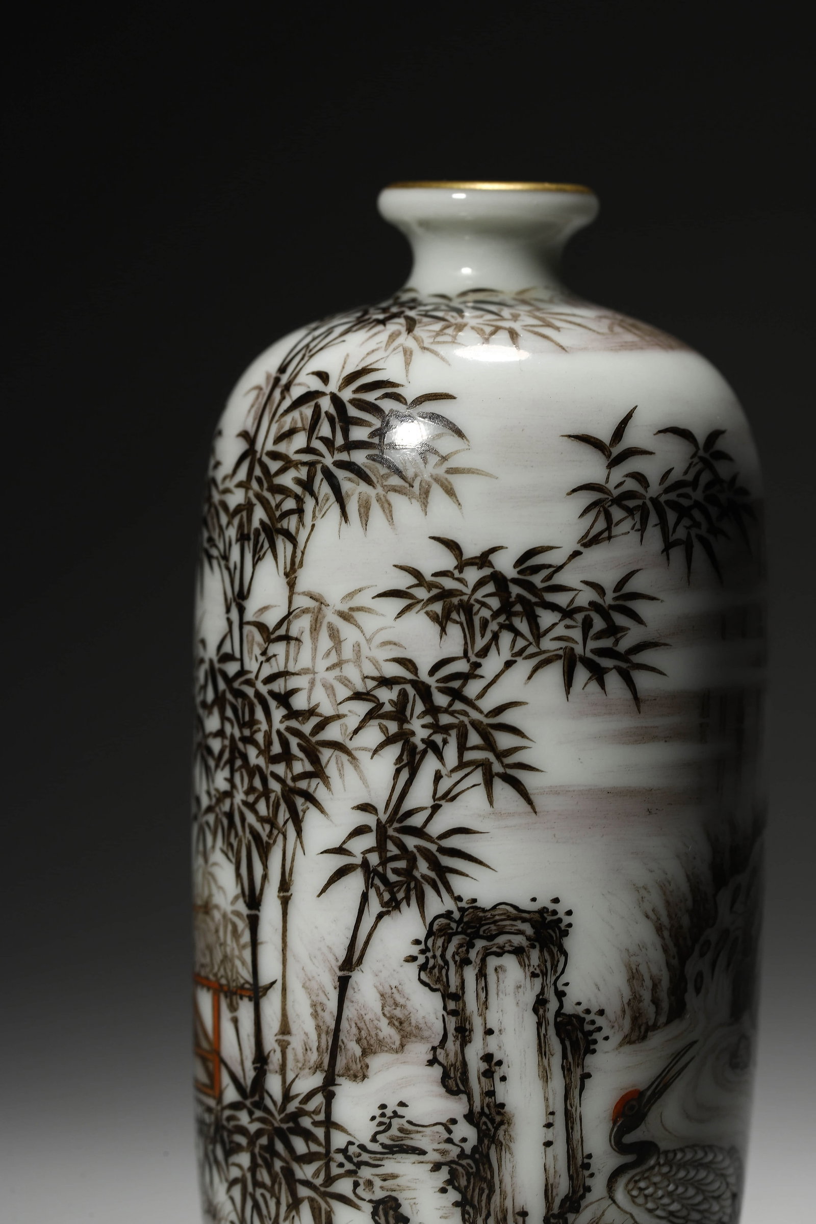 Grisaille Glaze Bamboo Snuff Bottle - 6