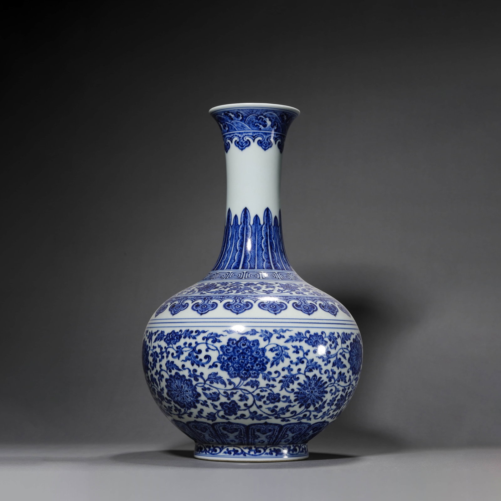 Blue and White Interlocking Lotus Vase: Blue and White Interlocking Lotus Vase Diam.23cm, Height:38cm,