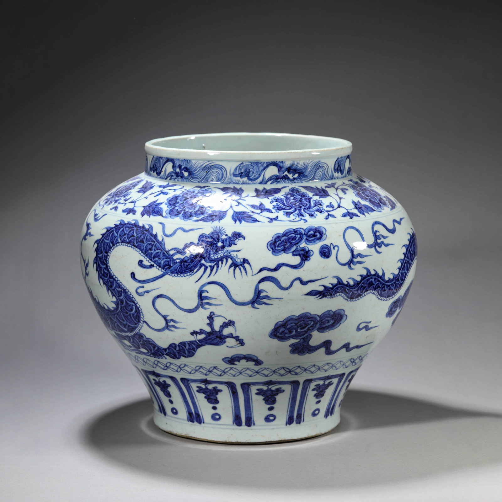 Blue and White Interlocking Peony Auspicious Cloud Dragon Large Jar (1 of 10)