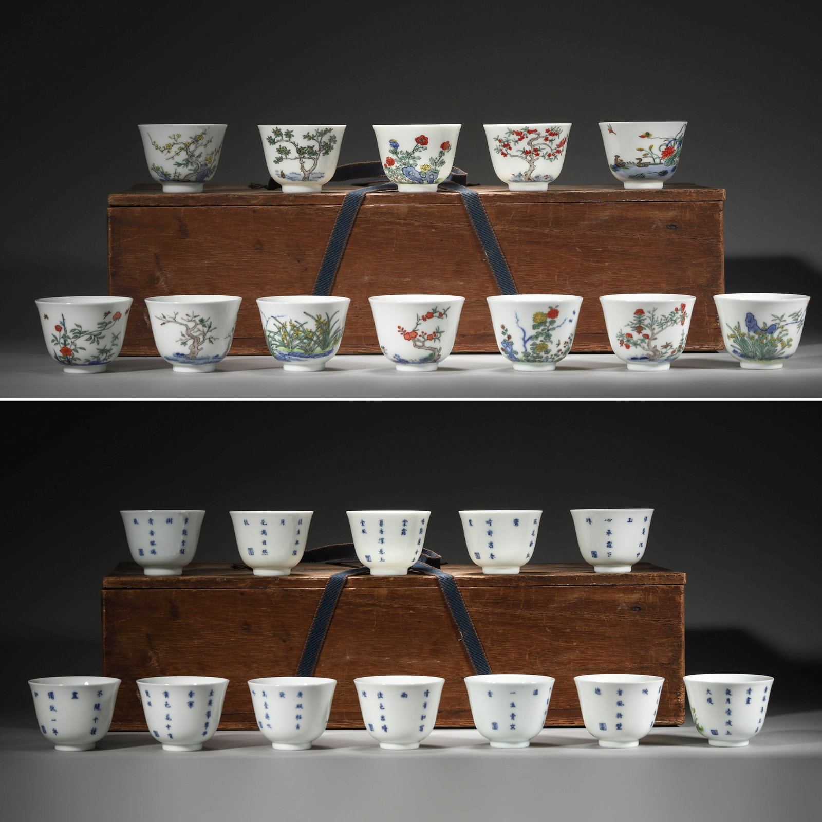 Twelve Doucai Glaze Floral Cups: Twelve Doucai Glaze Floral Cups Diam6.5cm Height:5cm
