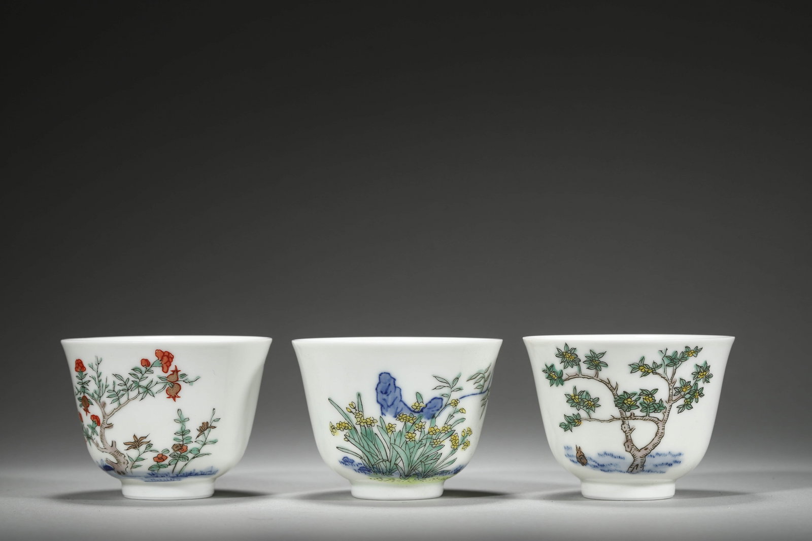 Twelve Doucai Glaze Floral Cups - 2