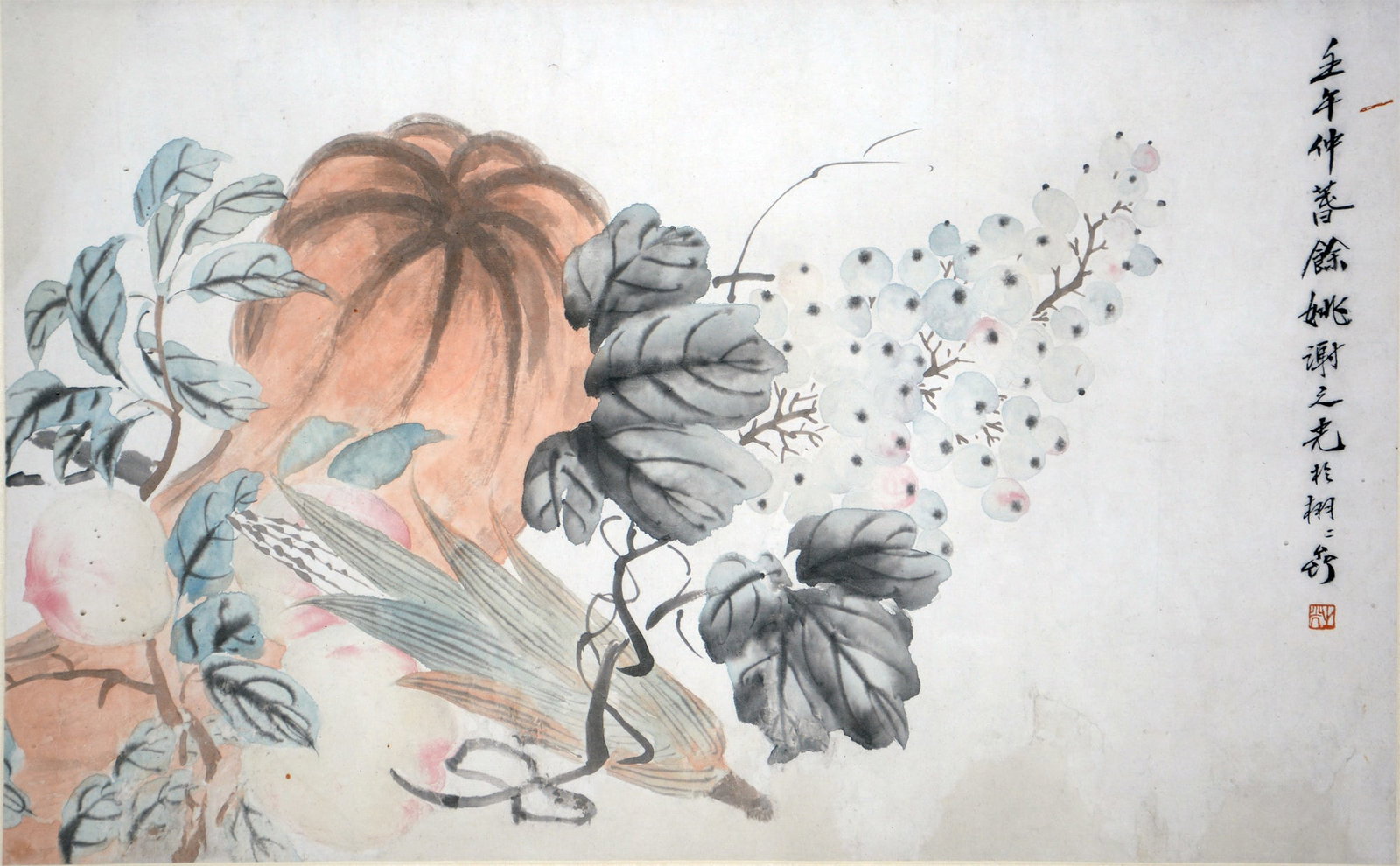 Chinese Drawing Fruit and Vegetable Painting, Xie Zhiguang Mark: Chinese Drawing Fruit and Vegetable Painting, Xie Zhiguang Mark 33×52cm