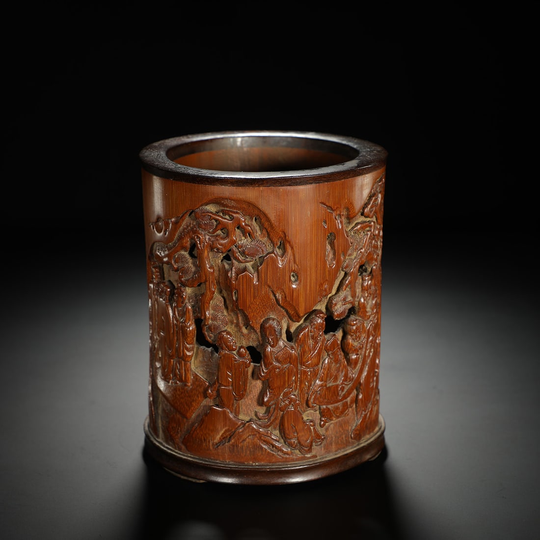 Carved Bamboo Figural Brushpot: Carved Bamboo Figural Brushpot Height:16.5cm Width:13cm Weight:670g