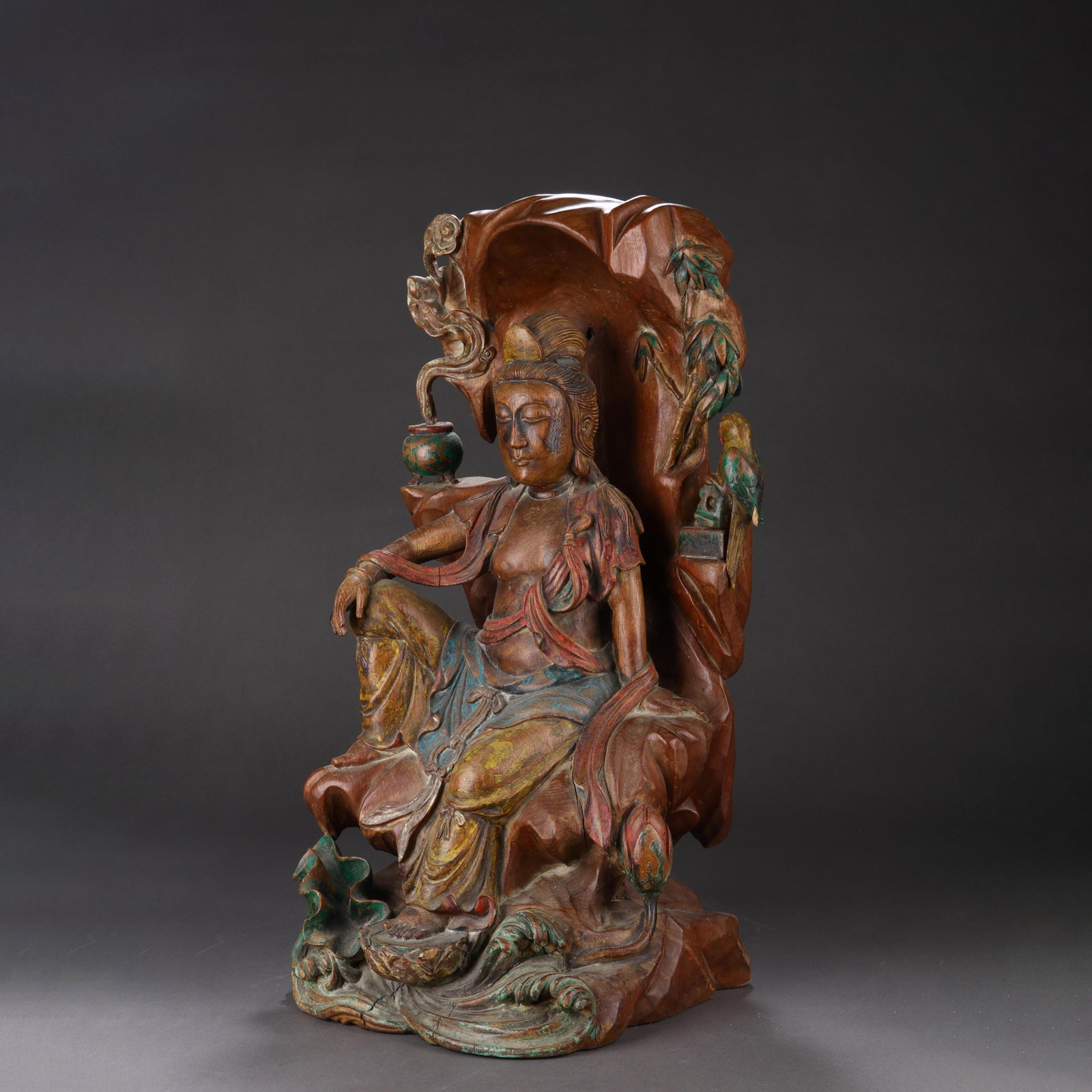 Wood-Carving ‘Figure Of Guanyin: Wood-Carving ‘Figure Of Guanyin Length:25cm Width:23cm Height:48cm