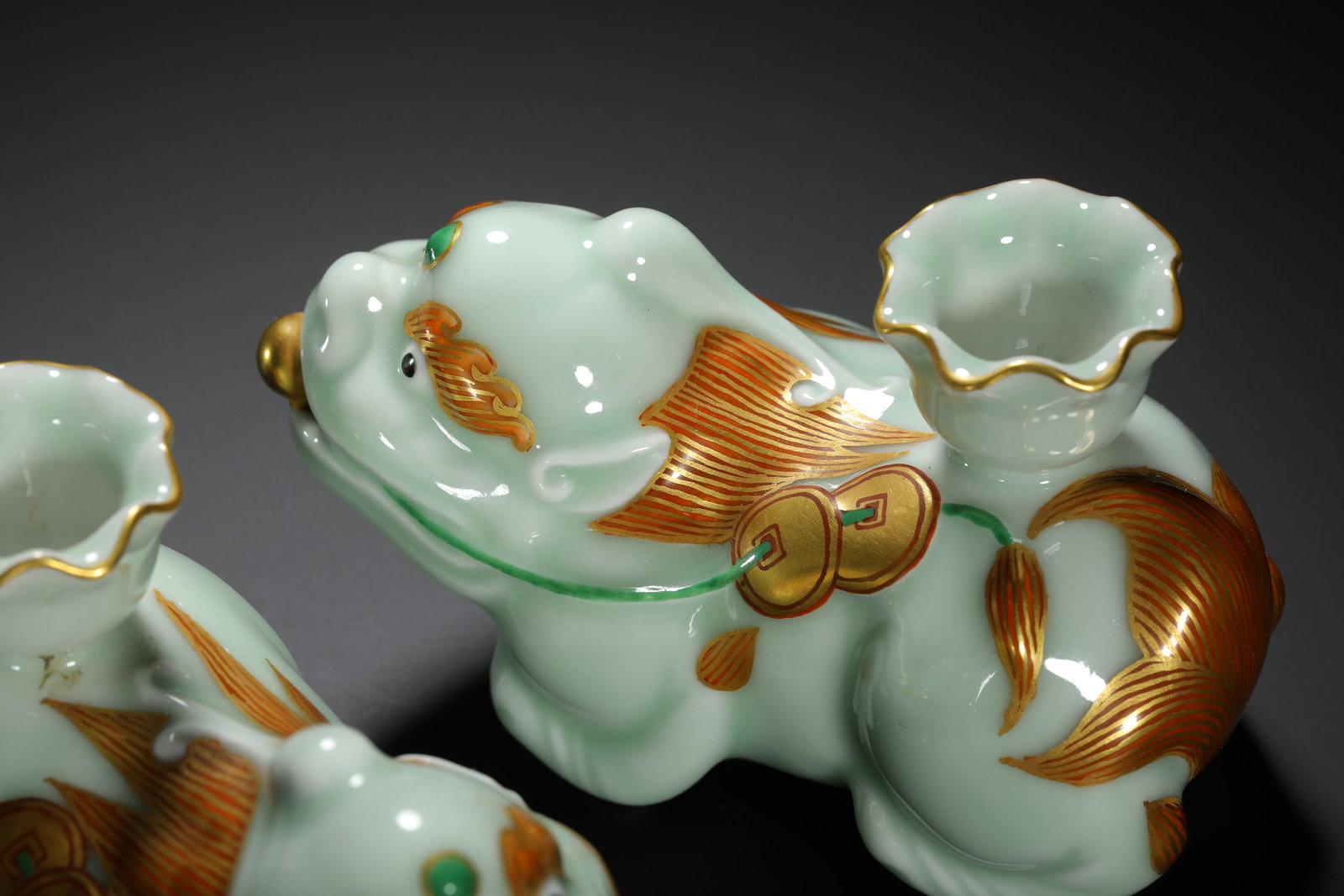 Celadon Glazed Auspicious Beast Incense Holder Pair - 10