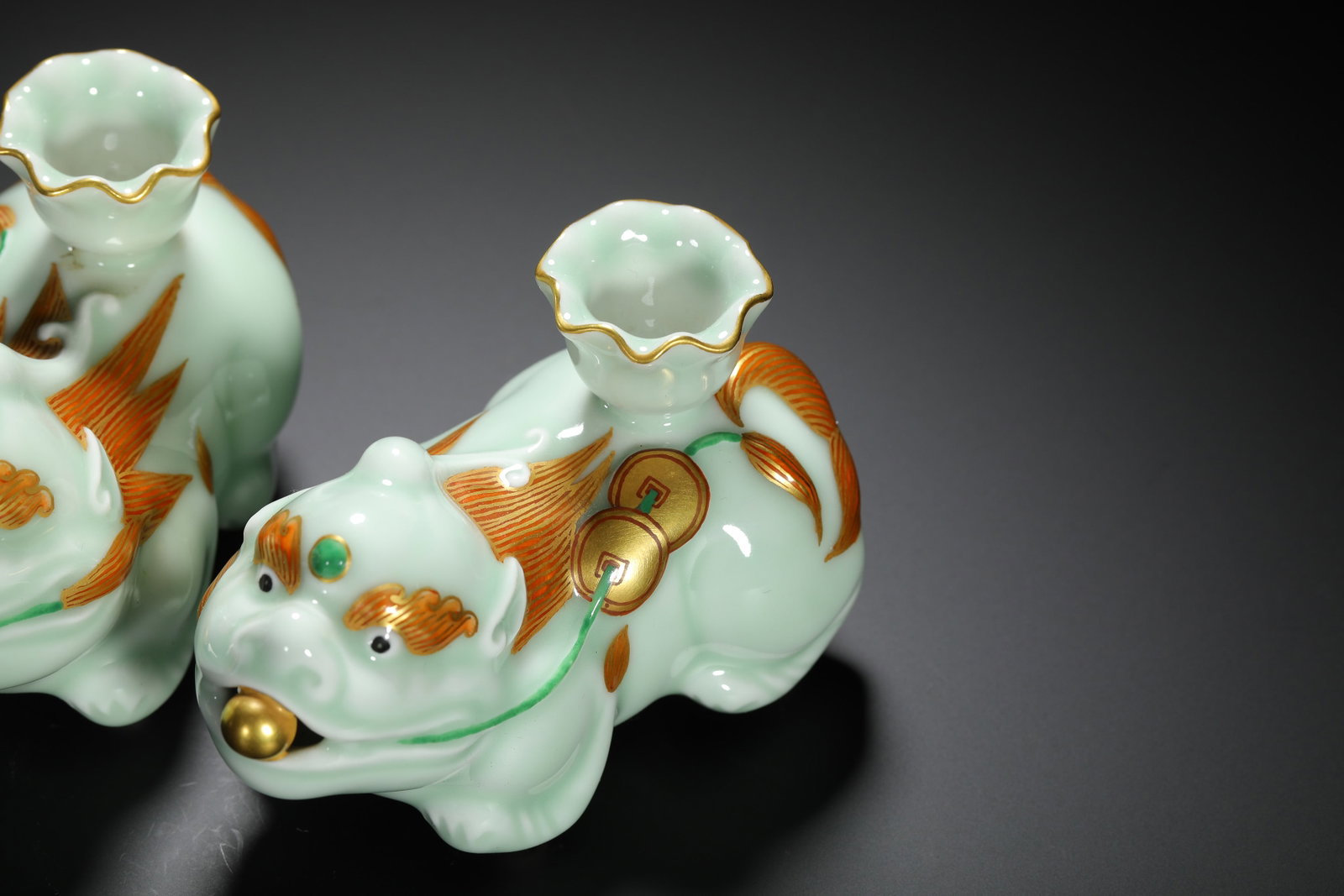 Celadon Glazed Auspicious Beast Incense Holder Pair - 3