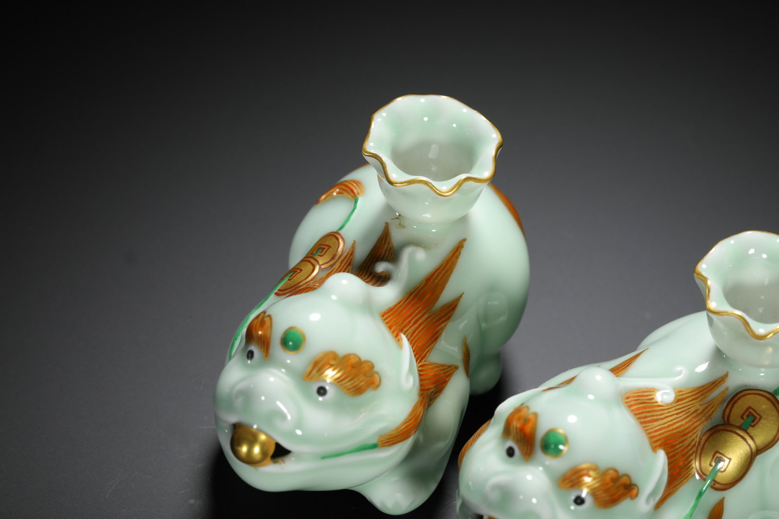 Celadon Glazed Auspicious Beast Incense Holder Pair - 4