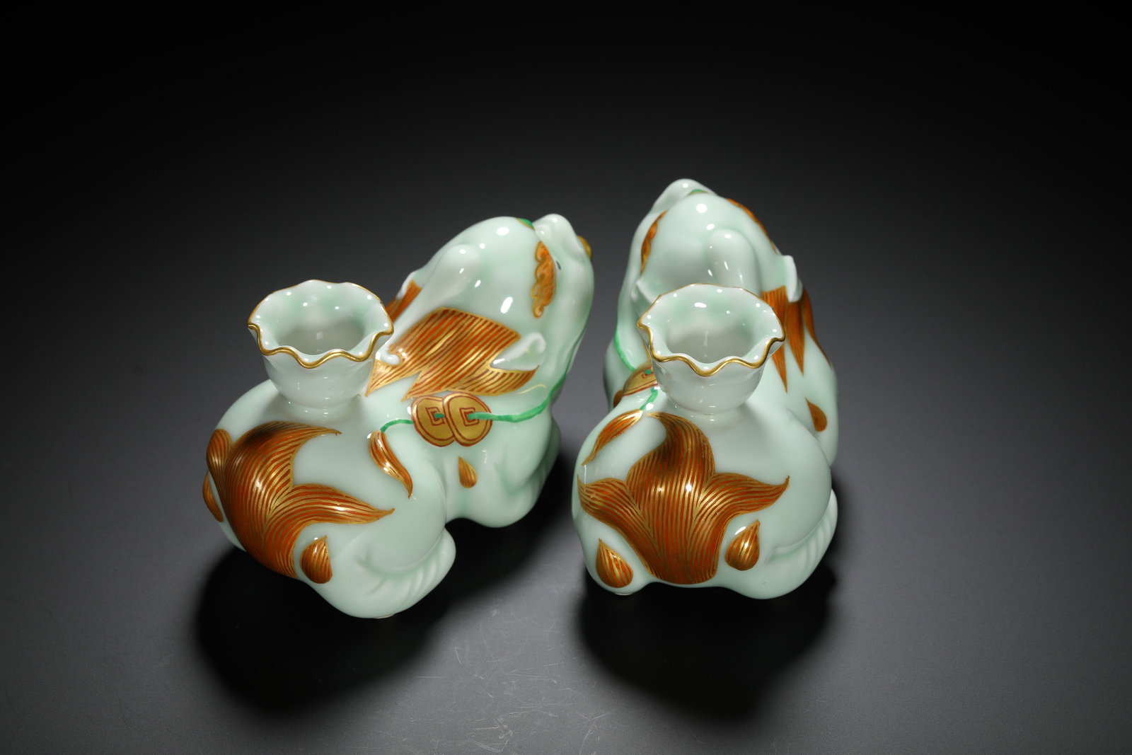Celadon Glazed Auspicious Beast Incense Holder Pair - 5
