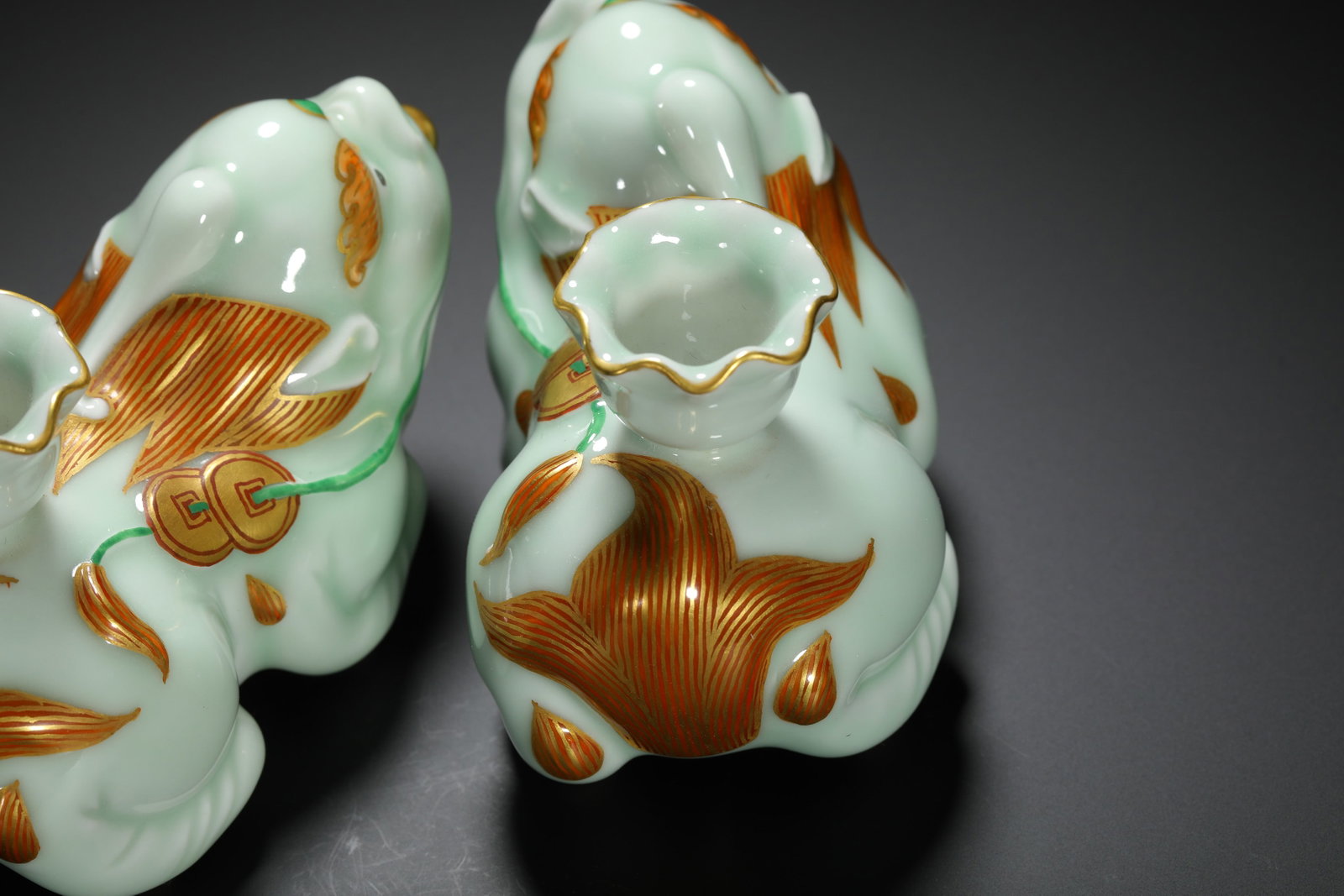 Celadon Glazed Auspicious Beast Incense Holder Pair - 6