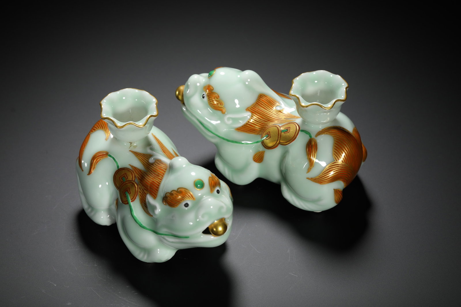 Celadon Glazed Auspicious Beast Incense Holder Pair - 8