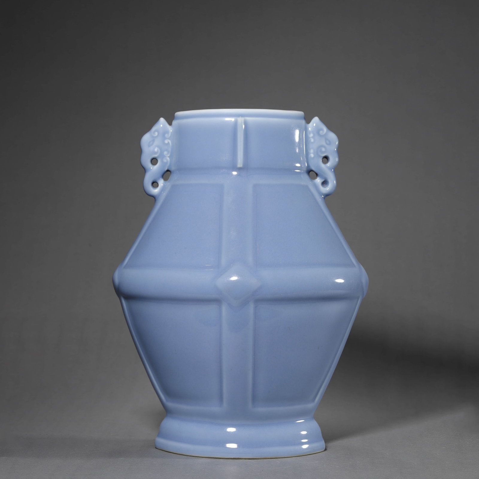 Blue Glaze Double-Eared Vase: Blue Glaze Double-Eared Vase Length:21cm, Width:15cm, Height:28.5cm,