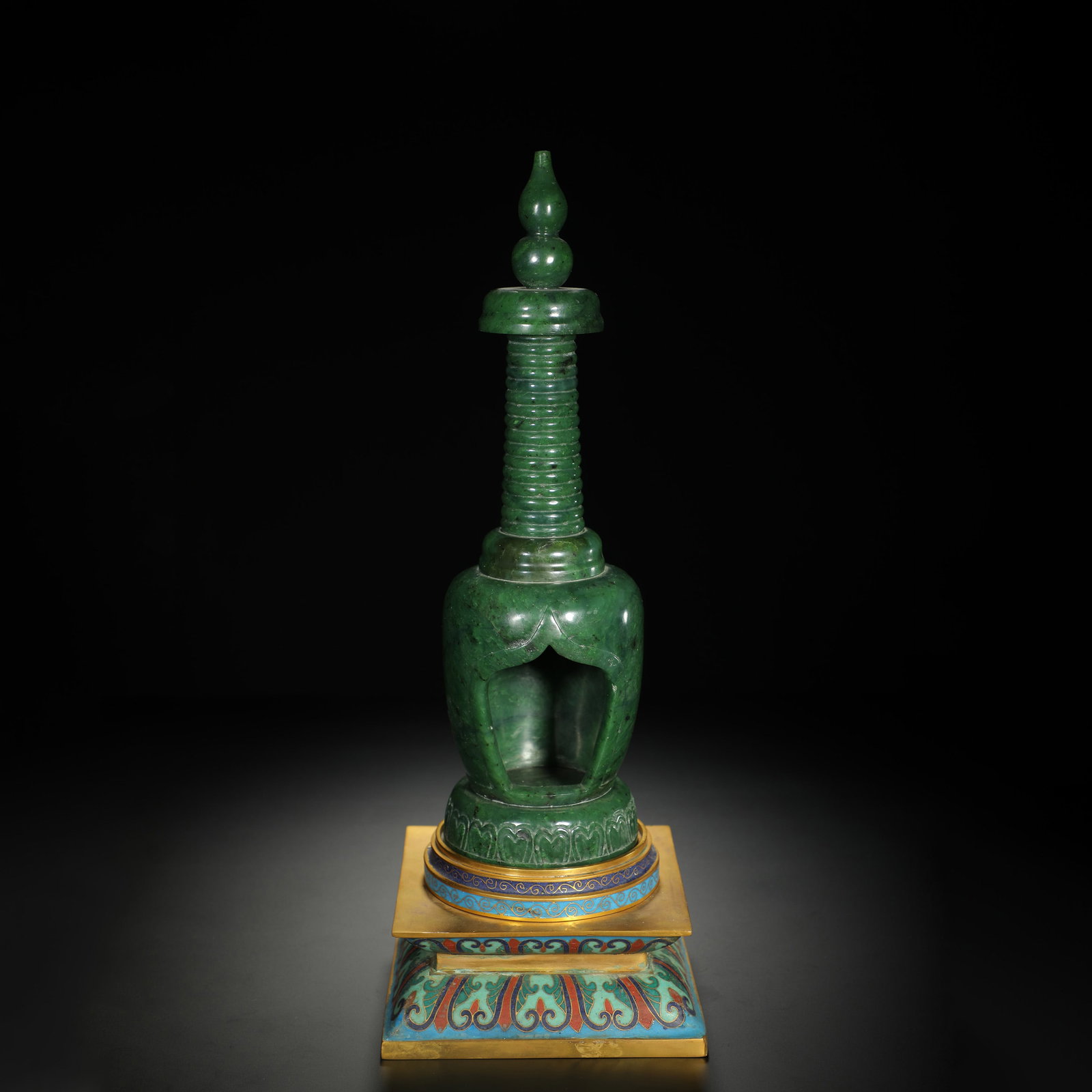 Celadon Jade Buddhist Pagoda: Celadon Jade Buddhist Pagoda Height:37cm Width:13.4cm Height:29.7cm