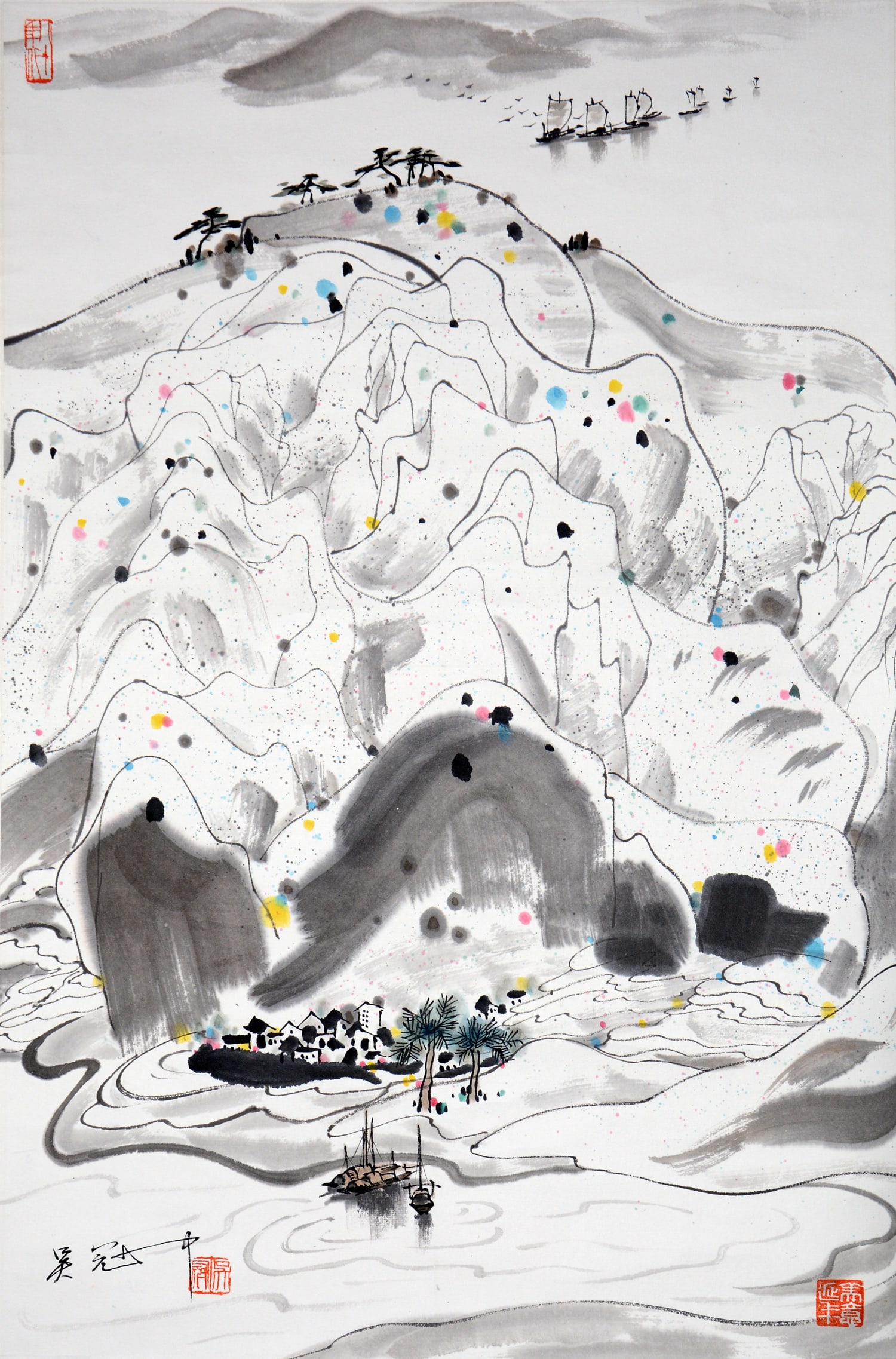 Chinese Drawing Landscape Painting, Wu Guanzhong Mark: Chinese Drawing Landscape Painting, Wu Guanzhong Mark 68×45cm