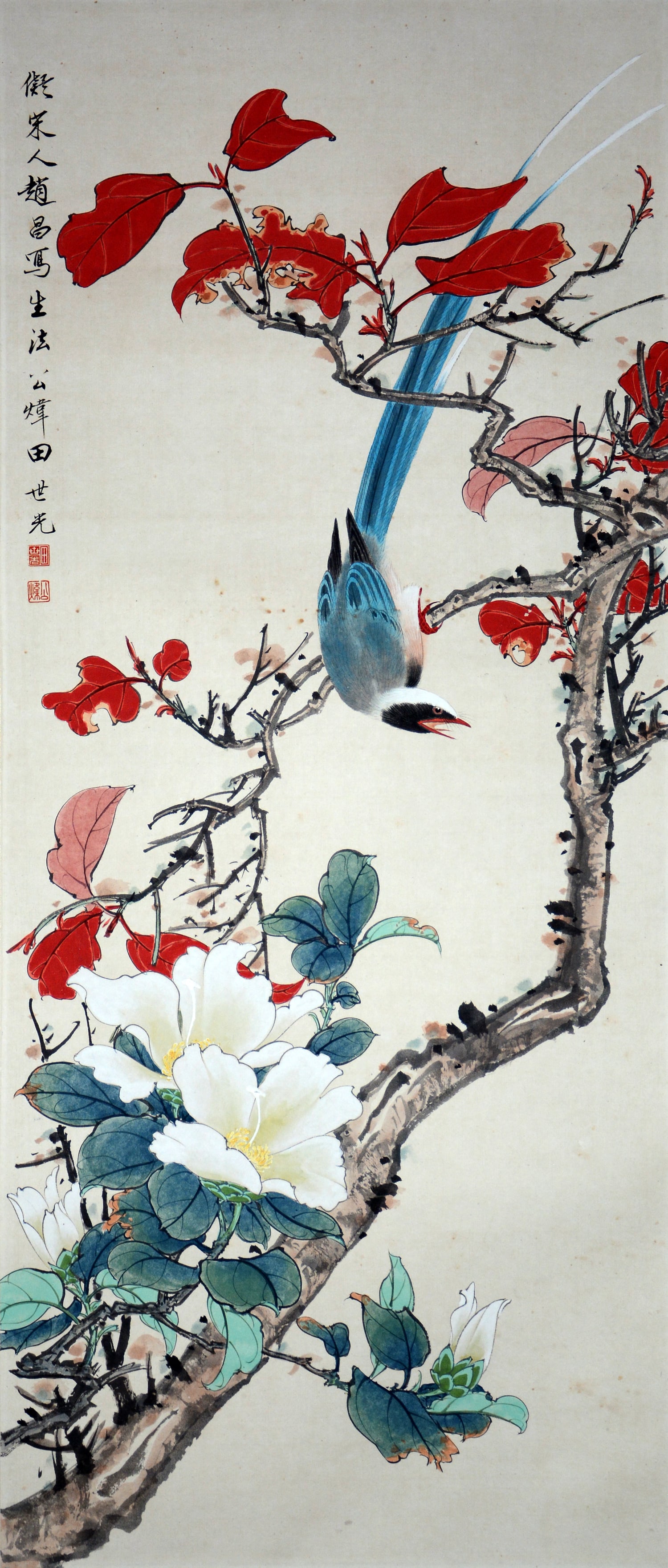 Chinese Drawing Flower and Bird Painting, Tian Shiguang Mark: Chinese Drawing Flower and Bird Painting, Tian Shiguang Mark 80×34cm