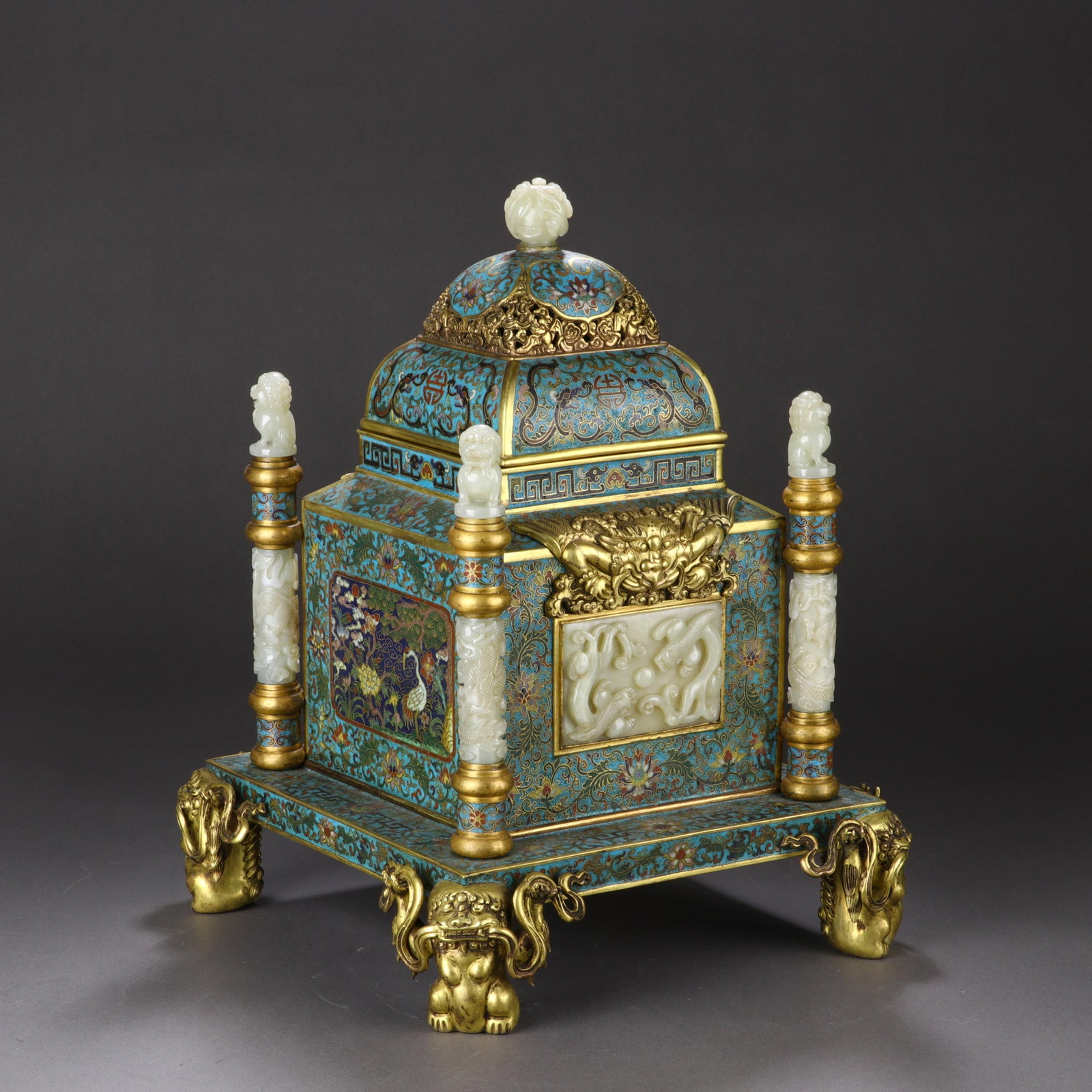 Cloisonné-Enamel ‘Incense Burner’: Cloisonné-Enamel ‘Incense Burner’ Length:28cm Width:28cm Height:36cm